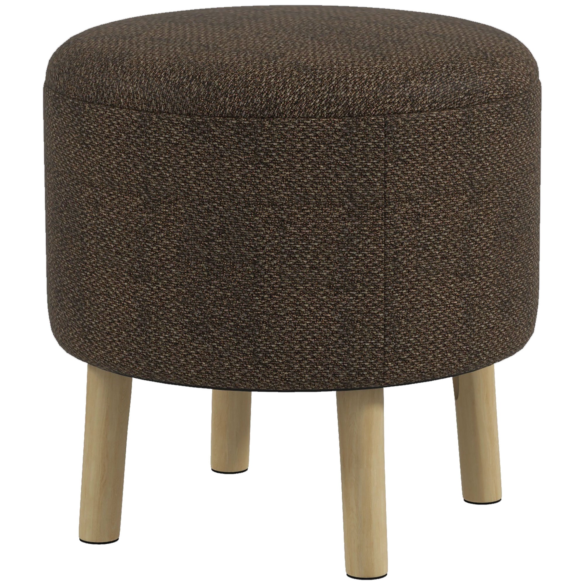 HOMCOM Round Ottoman Stool with Storage, Linen Fabric Upholstered Foot Stool with Padded Seat, Hidden Space and Wood Legs