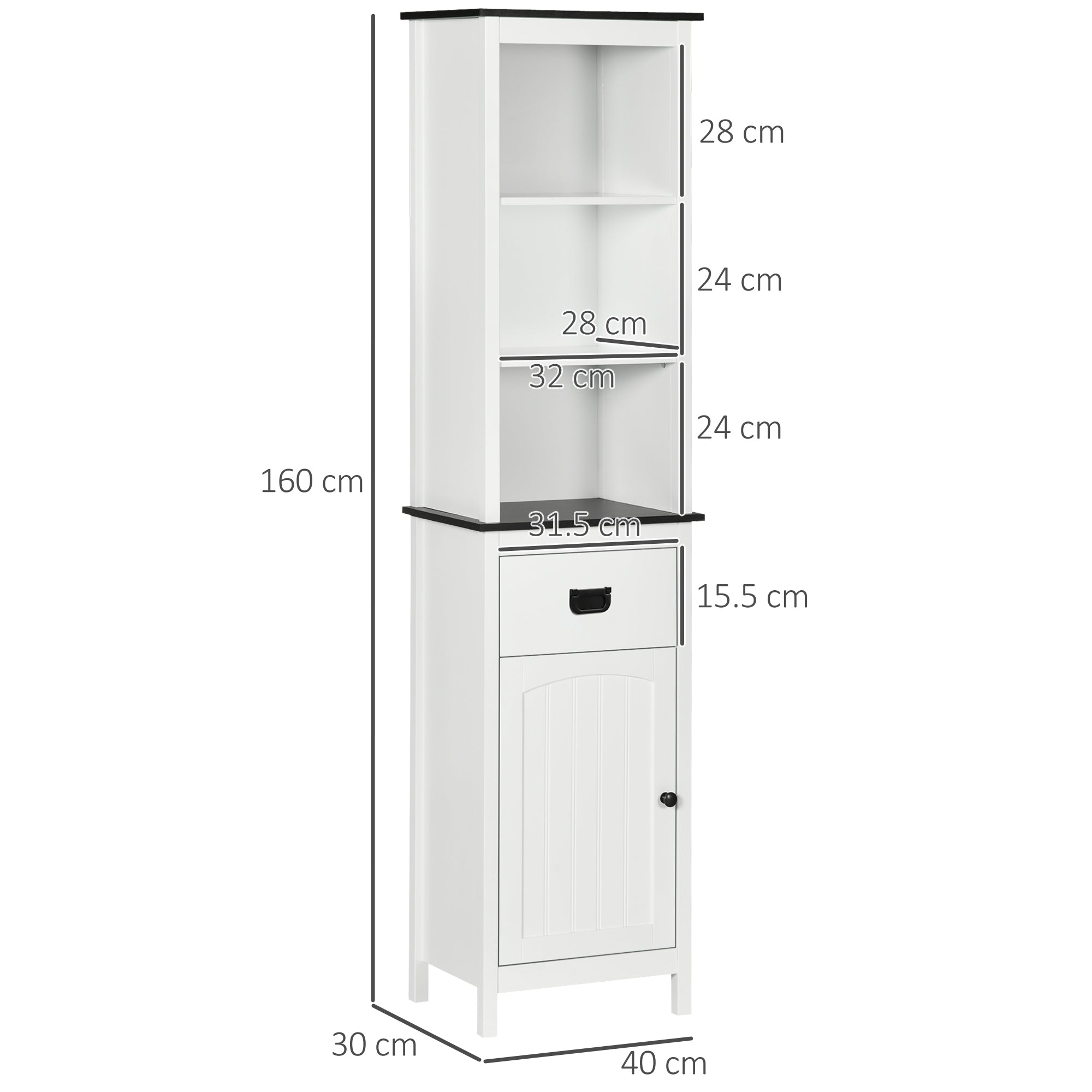 kleankin Tall Bathroom Cabinet, Freestanding Tallboy Storage Unit with Drawer and Adjustable Shelf for Living Room, White - North Peak Garden Furniture