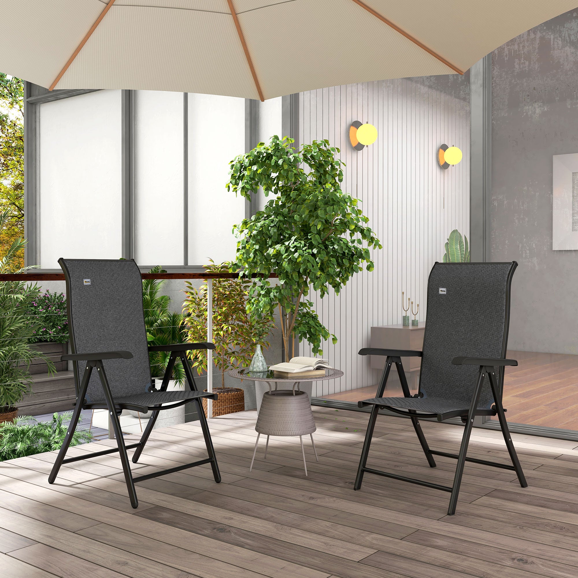 Outsunny Set of Two Folding Garden Chairs, with Seven-Position Adjustable Backs - Grey - North Peak Garden Furniture