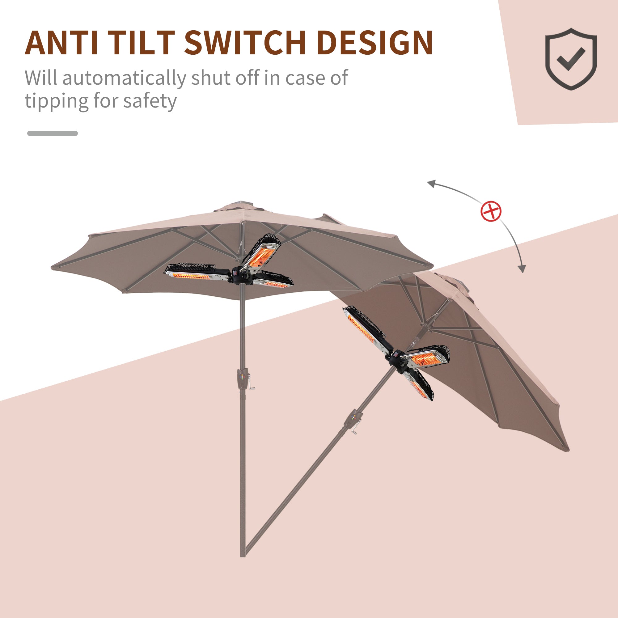 Outsunny Electric Umbrella Parasol Mounted Infrared Heater 2000W Patio Gazebo Outdoor Use - North Peak Garden Furniture