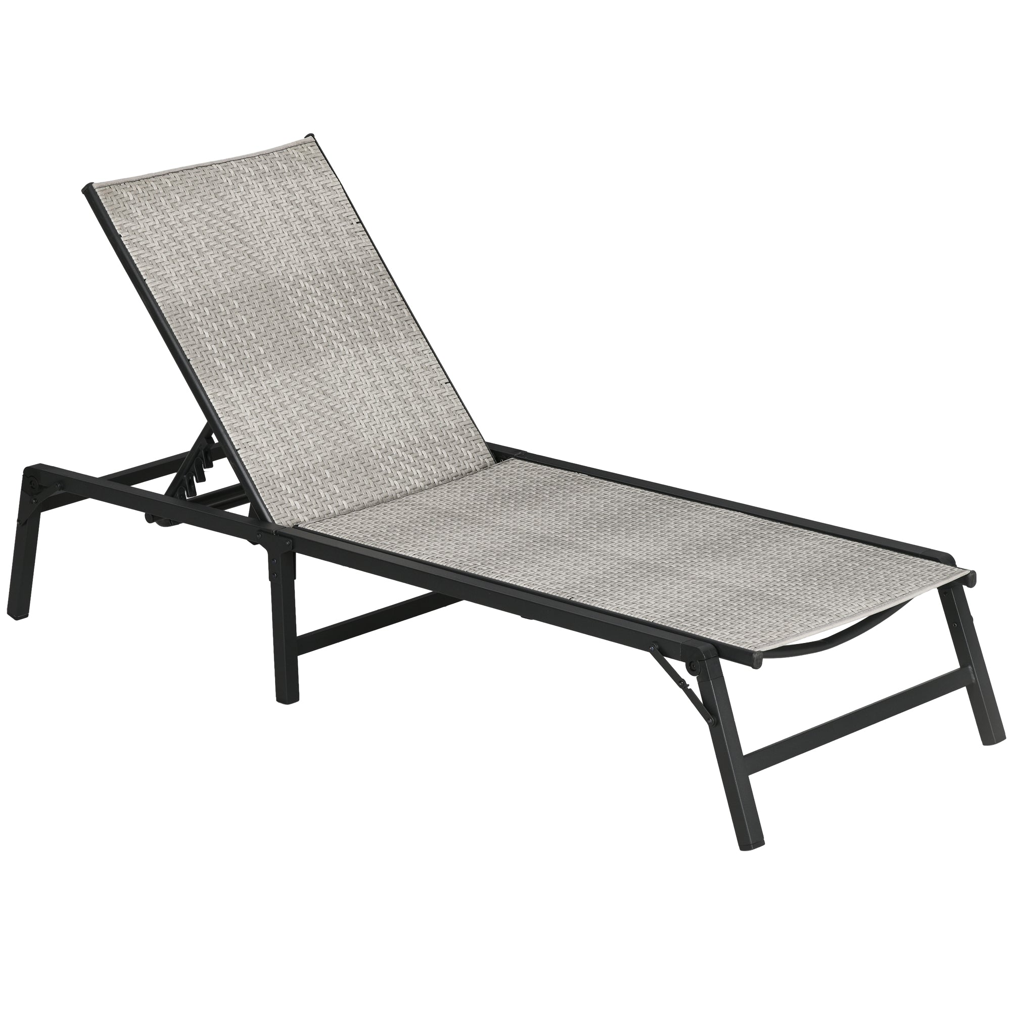 Outsunny Foldable Rattan Sun Lounger with 5-Level Adjust Backrest, Recliner Chair, Mixed Grey - North Peak Garden Furniture