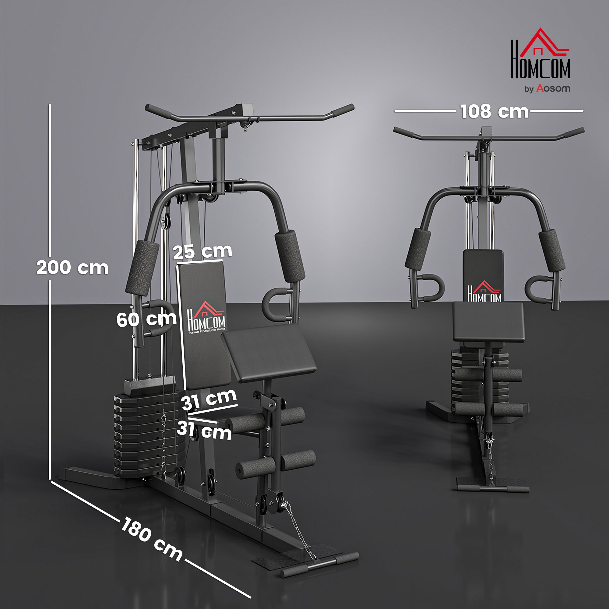 HOMCOM Multi-Exercise Gym Station, with 45kg Weight Stack, for Full Body Workout