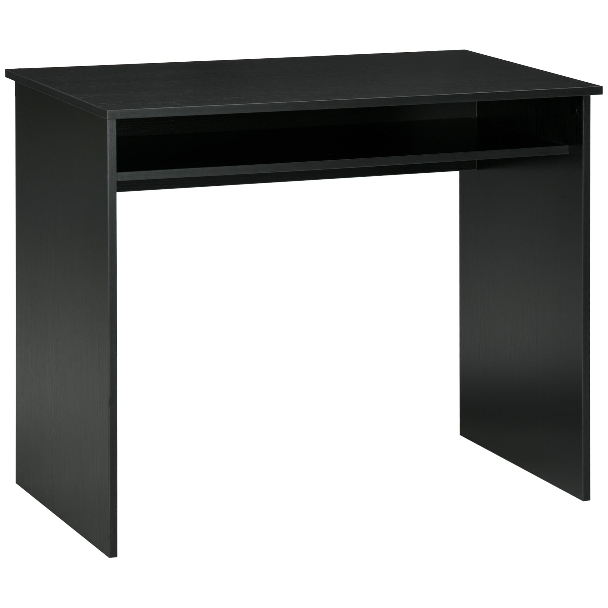 HOMCOM Modern Computer Desk, Home Office Table, Small Writing Desk with Storage Shelf, 90 x 50cm, Black Wood Grain - North Peak Garden Furniture