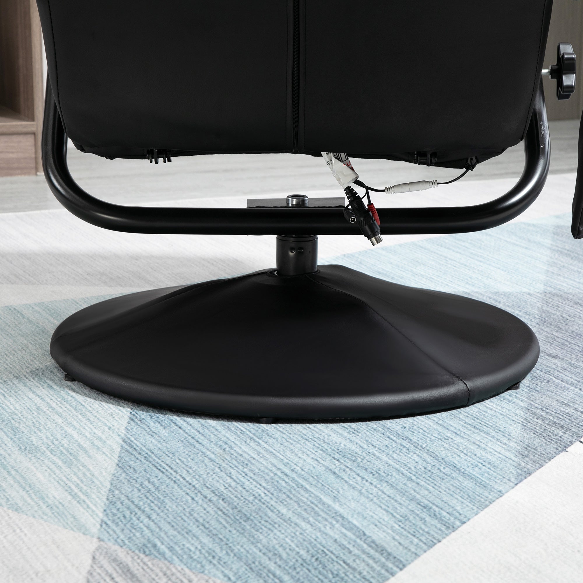HOMCOM Swivel Recliner Chair and Footstool, Faux Leather Massage Recliner Armchair with Remote Control and Round Wrapped Base, Black - North Peak Garden Furniture