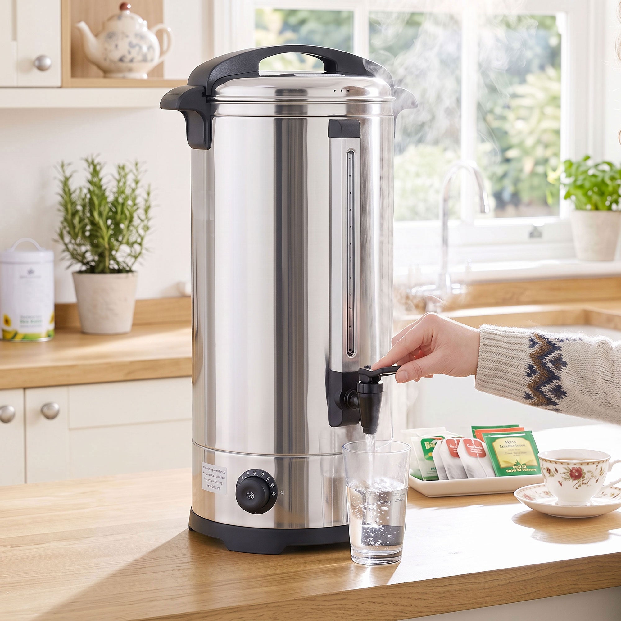 HOMCOM 24L Catering Urn, 2500W Stainless Steel Hot Water Boiler Dispenser with Thermostat, Keep Warm Function and Easy Pour Tap