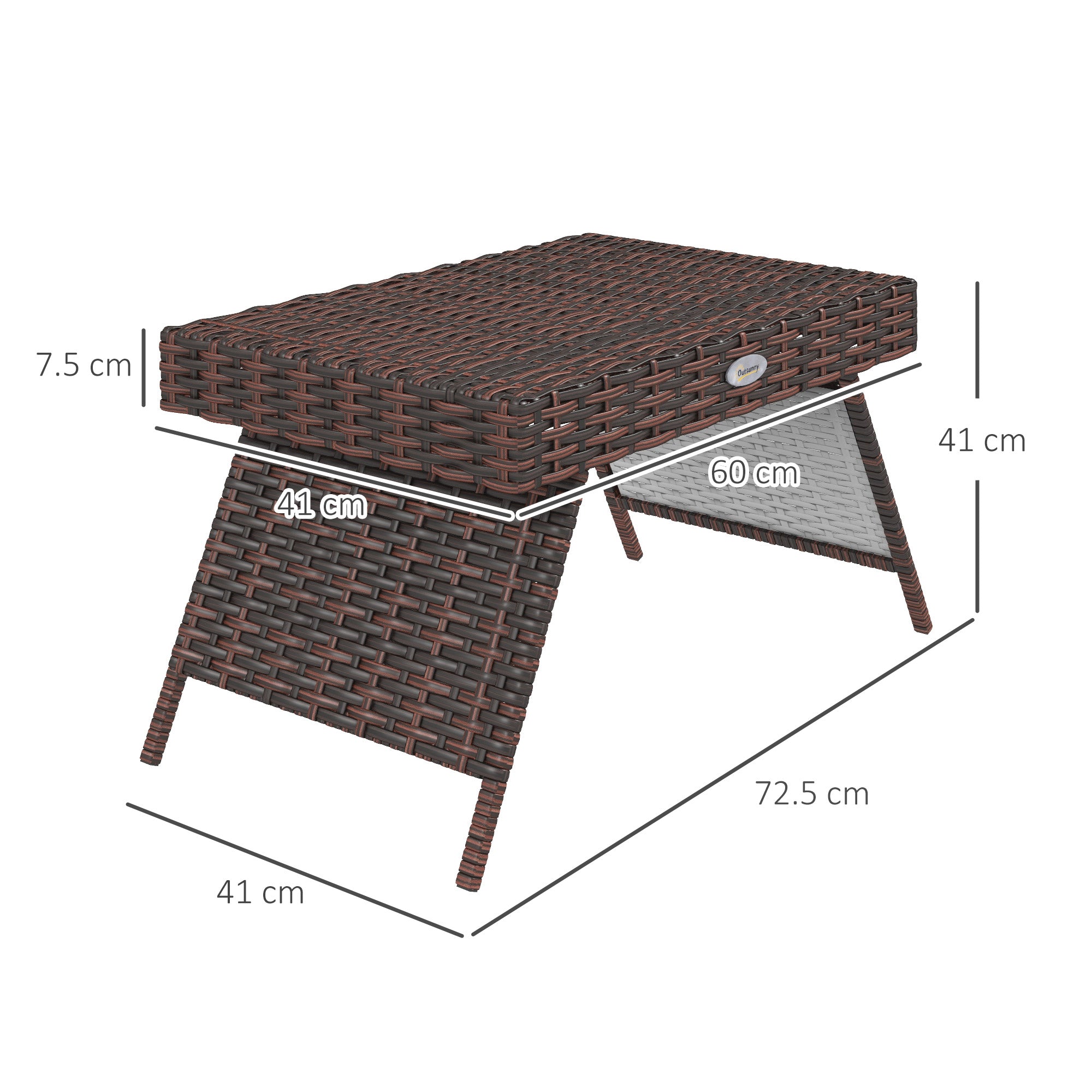 Outsunny Foldable Outdoor Side Table, Rattan Garden Coffee Table with Steel Frame, Space Saving Bistro Garden Furniture for Patio, Balcony, 60 x 41 x 41 cm, Brown - North Peak Garden Furniture