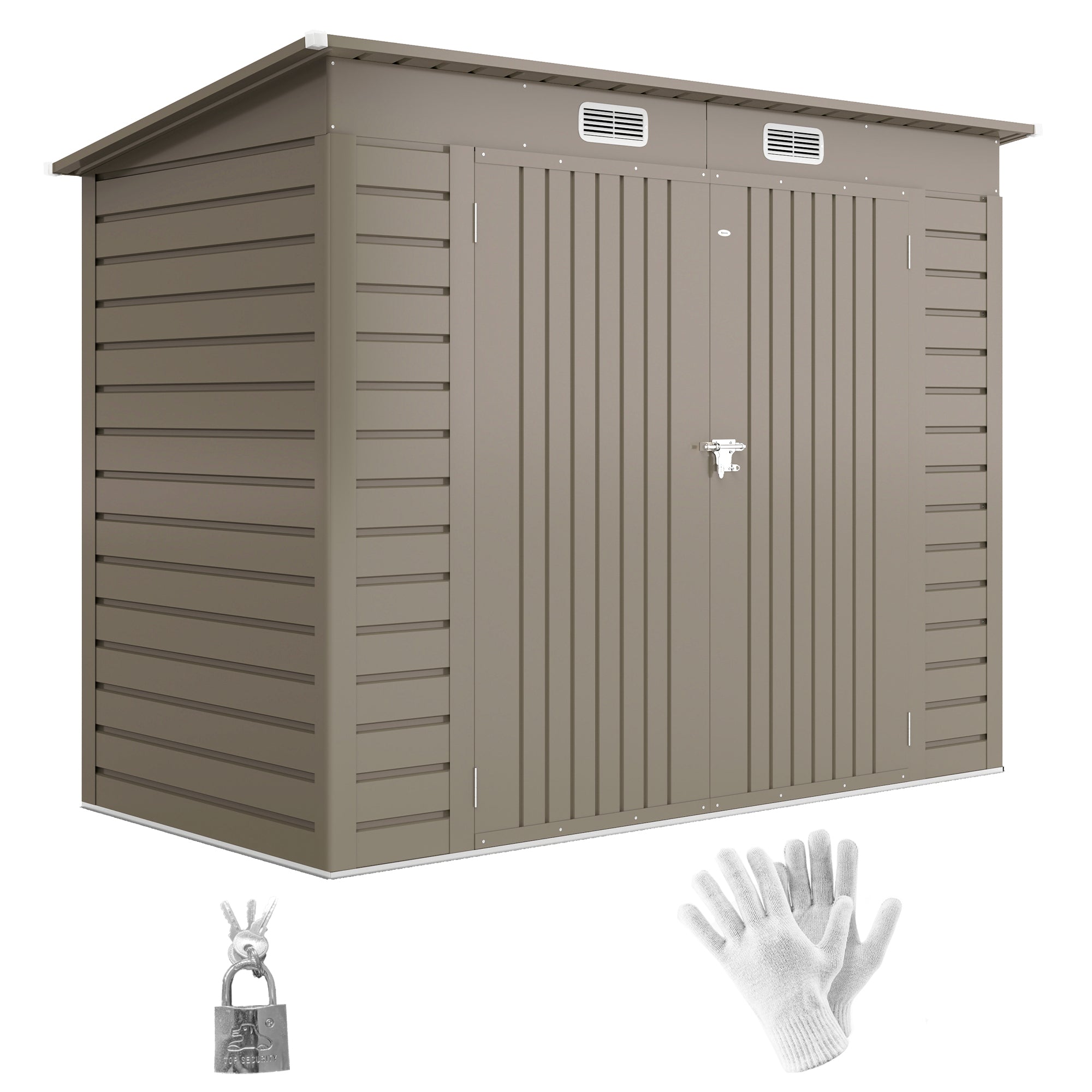 Outsunny 3.7 x 7.9ft Galvanised Steel Shed, with Latched Door and Padlock - Light Grey - North Peak Garden Furniture