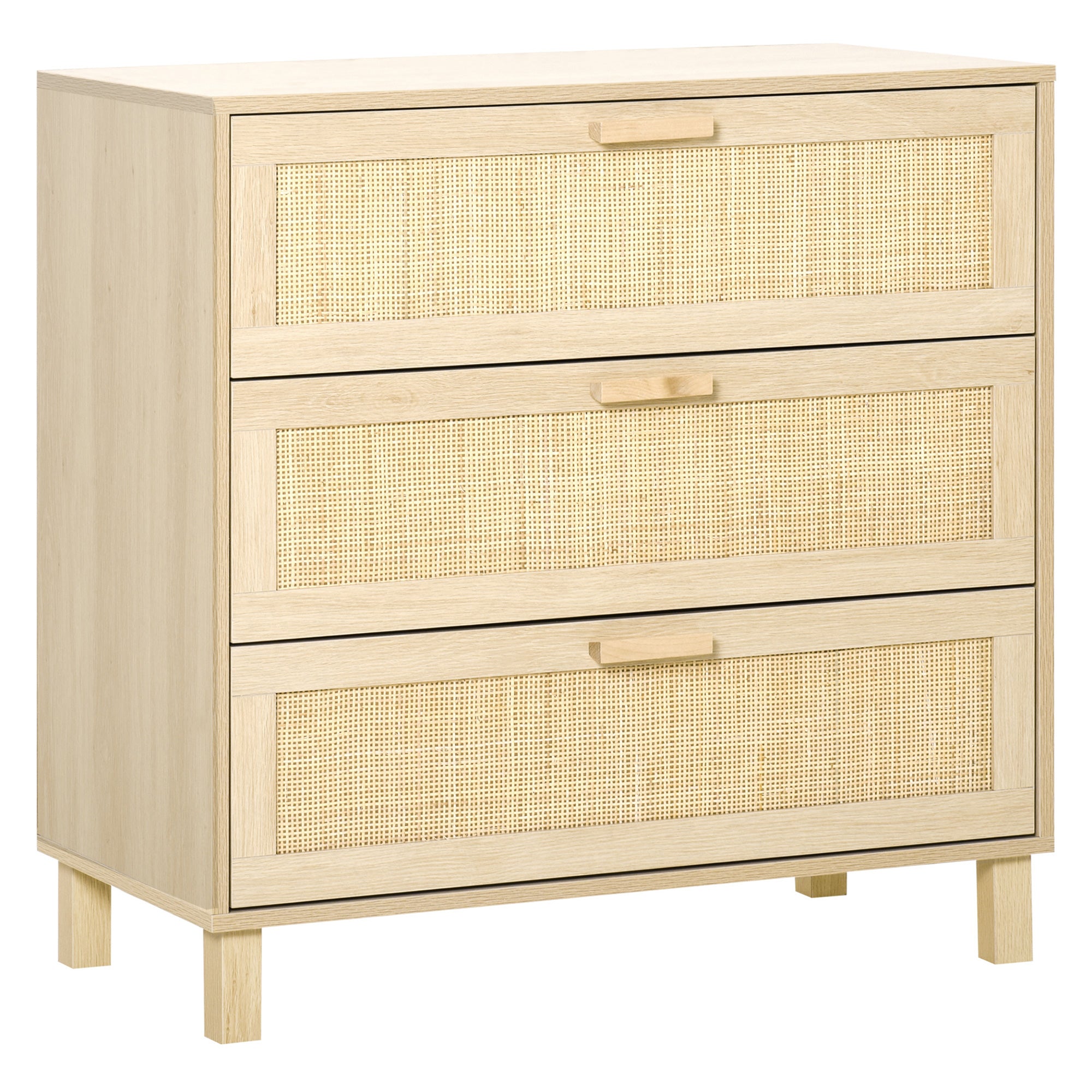 HOMCOM Rattan Bedroom Chest of Drawers, 3 Drawers Storage Unit, Boho Dresser for Living Room, Hallway, Natural - North Peak Garden Furniture