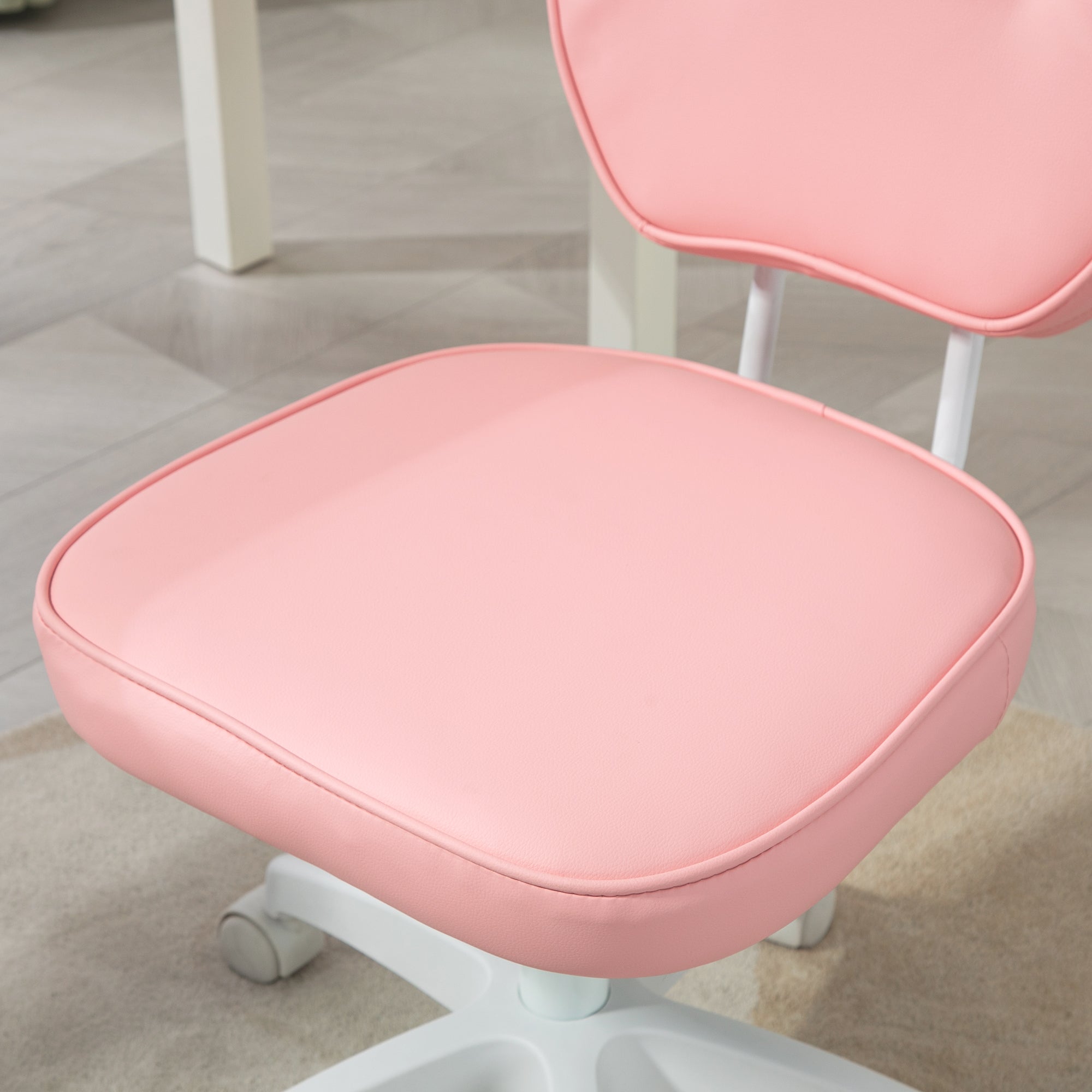 Vinsetto Vanity Office Chair, PU Leather Computer Chair for Home, with Adjustable Height, Armless, Swivel Wheels, Pink - North Peak Garden Furniture