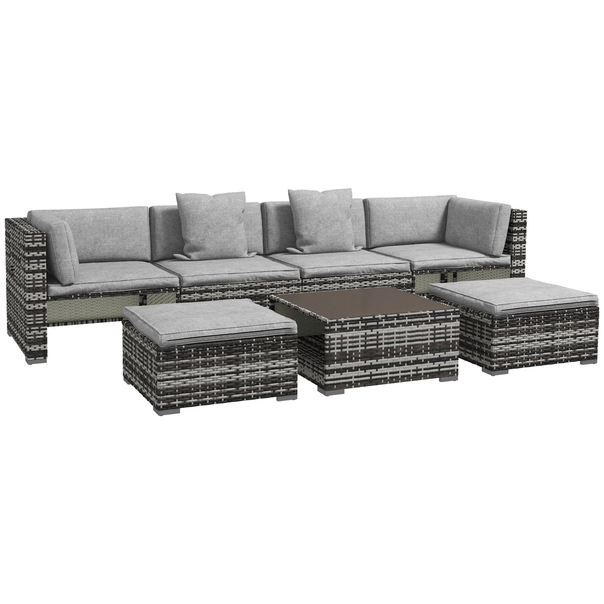 Outsunny Seven-Piece Rattan Patio Furniture Set, with Cushions - Grey - North Peak Garden Furniture