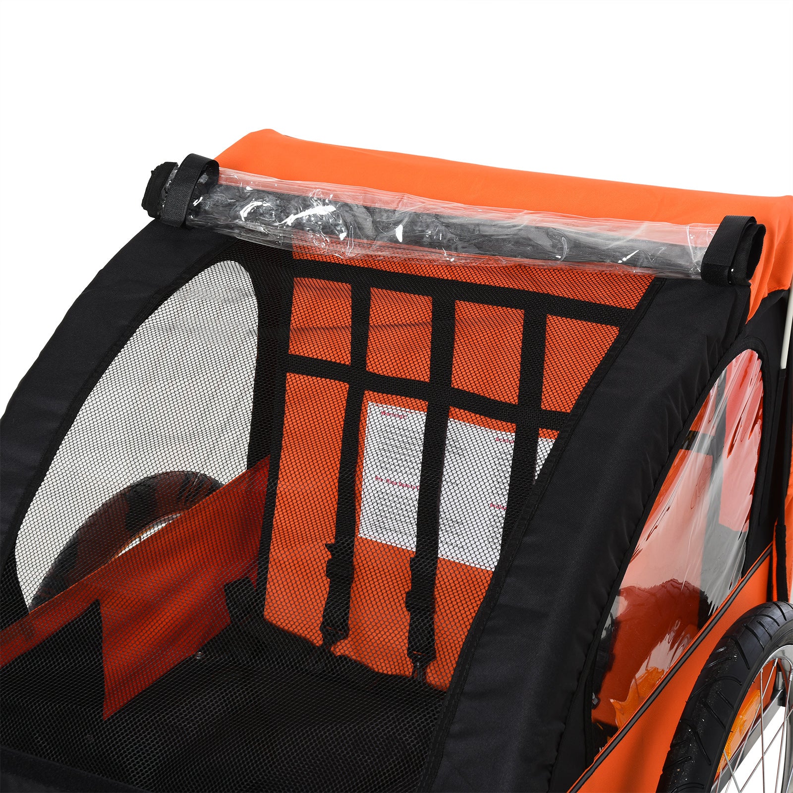 HOMCOM 2 Seat Bike Trailer Bicycle wagon for Kids Child Steel Frame Safety Harness Seat Carrier Orange Black 130 x 76 x 88 cm - North Peak Garden Furniture