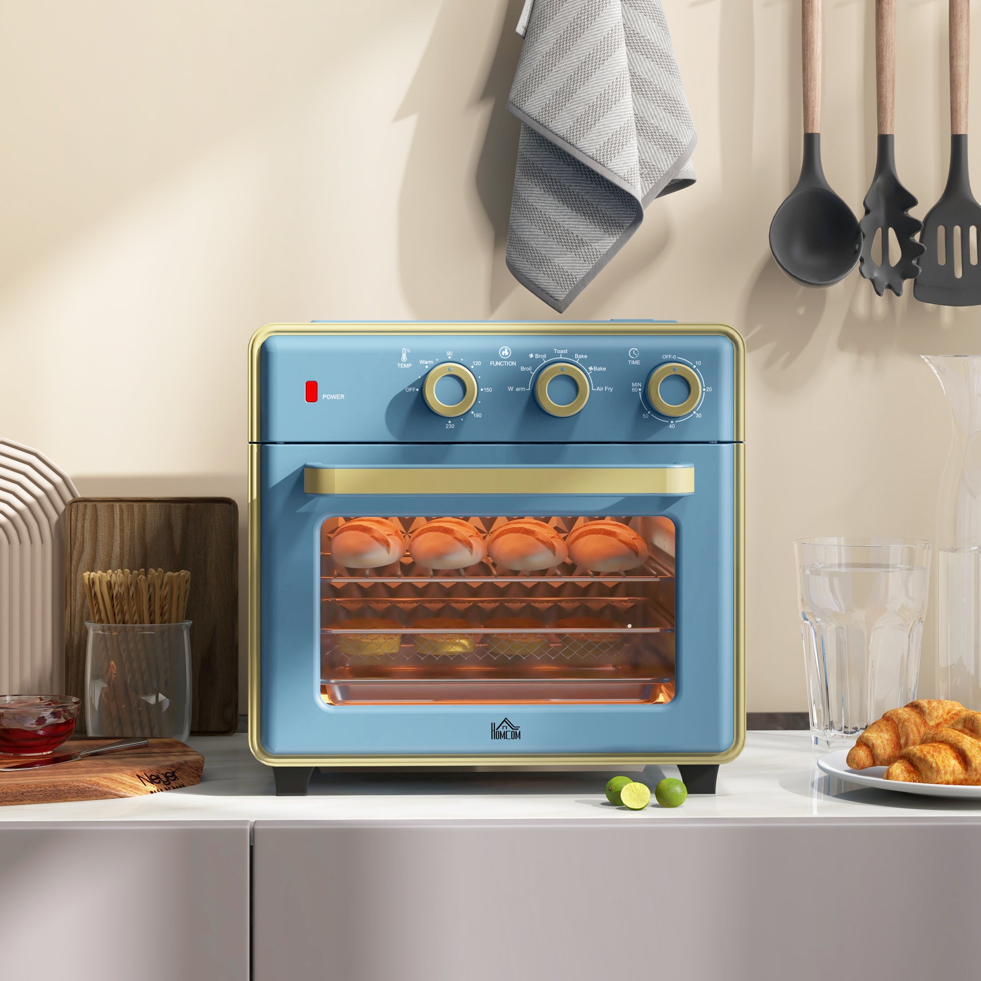 HOMCOM 20L 90-230℃ Mini Electric Oven - Blue - North Peak Garden Furniture