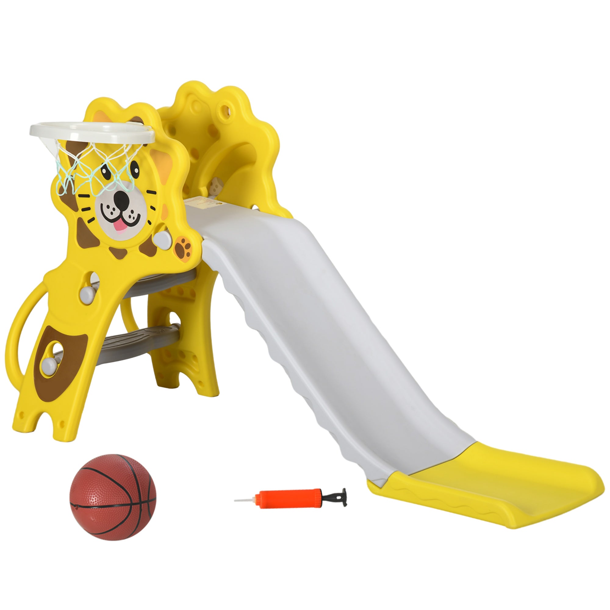 AIYAPLAY Baby Slide with Basketball Hoop, Easy to Assemble Kids Slide for Indoor Use, for Ages 18-36 Months - Yellow