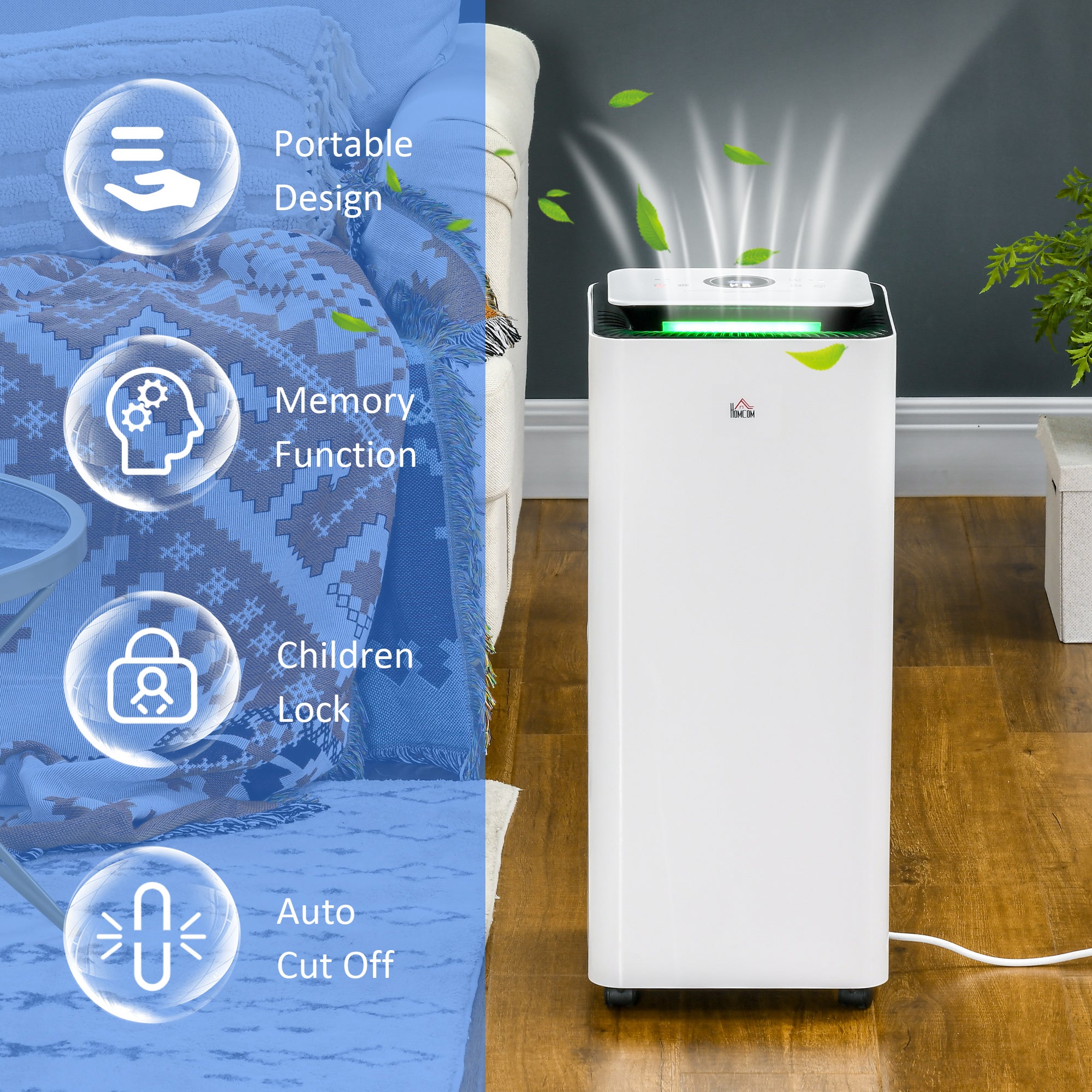 HOMCOM 3500mL Portable Dehumidifier with Air Purifier, 24H Timer, 5 Modes, 16L/Day, for Home Laundry, White