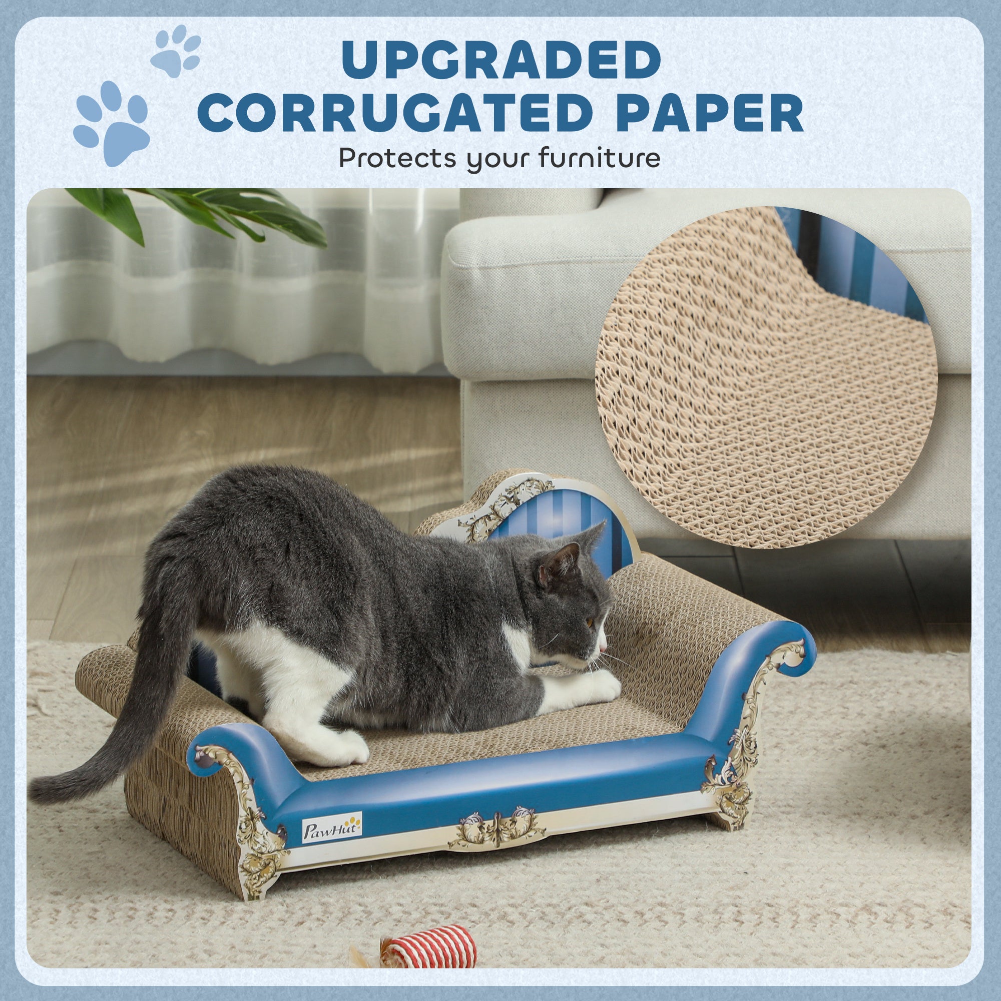 PawHut 2 in1 Cat Scratching Board with Catnip for Indoor Cats, 26.5 x 57 x 26.5cm, Blue - North Peak Garden Furniture