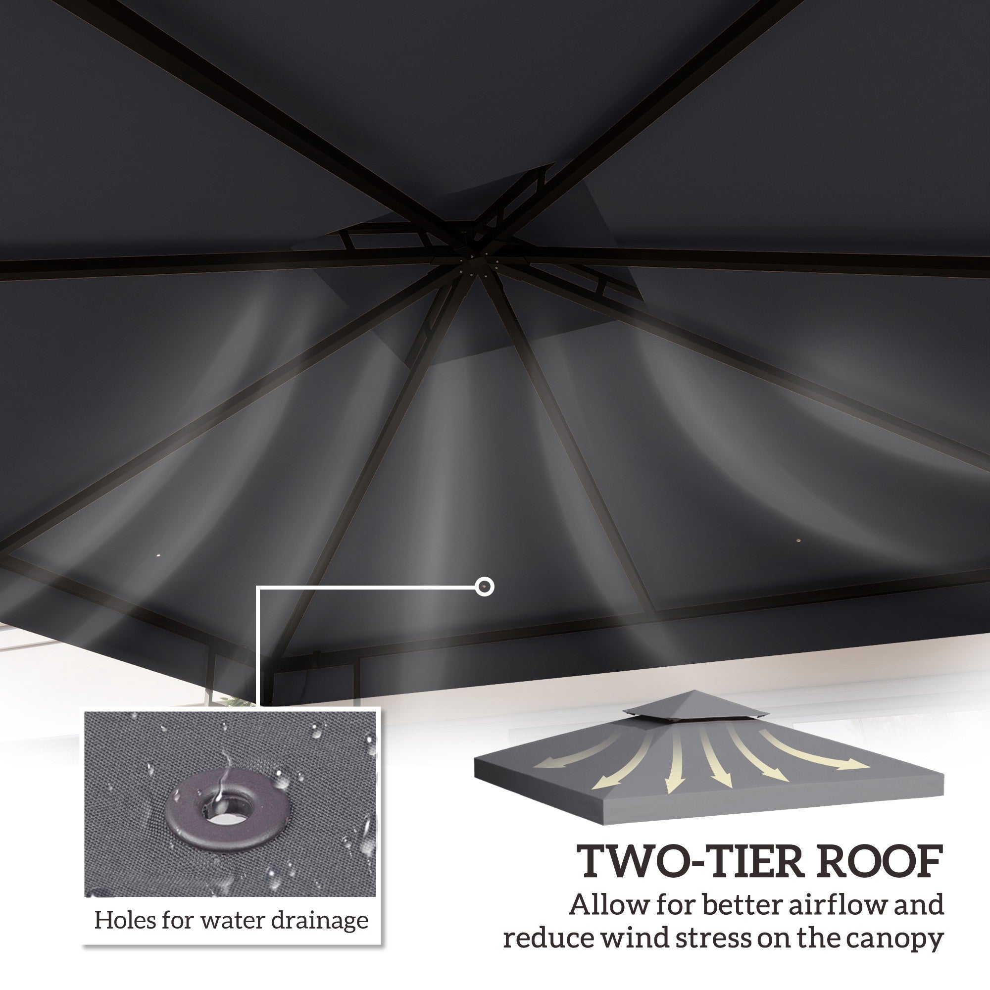 Outsunny 3(m) Gazebo Top Cover Double Tier Canopy Replacement Pavilion Roof Deep Grey - North Peak Garden Furniture