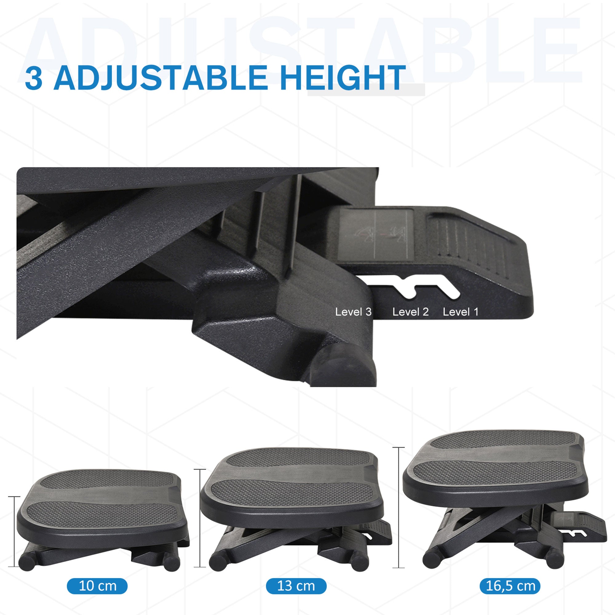 HOMCOM Footrest Adjustable Height & Angle0-30 Degree for Better Posture at Office Black - North Peak Garden Furniture