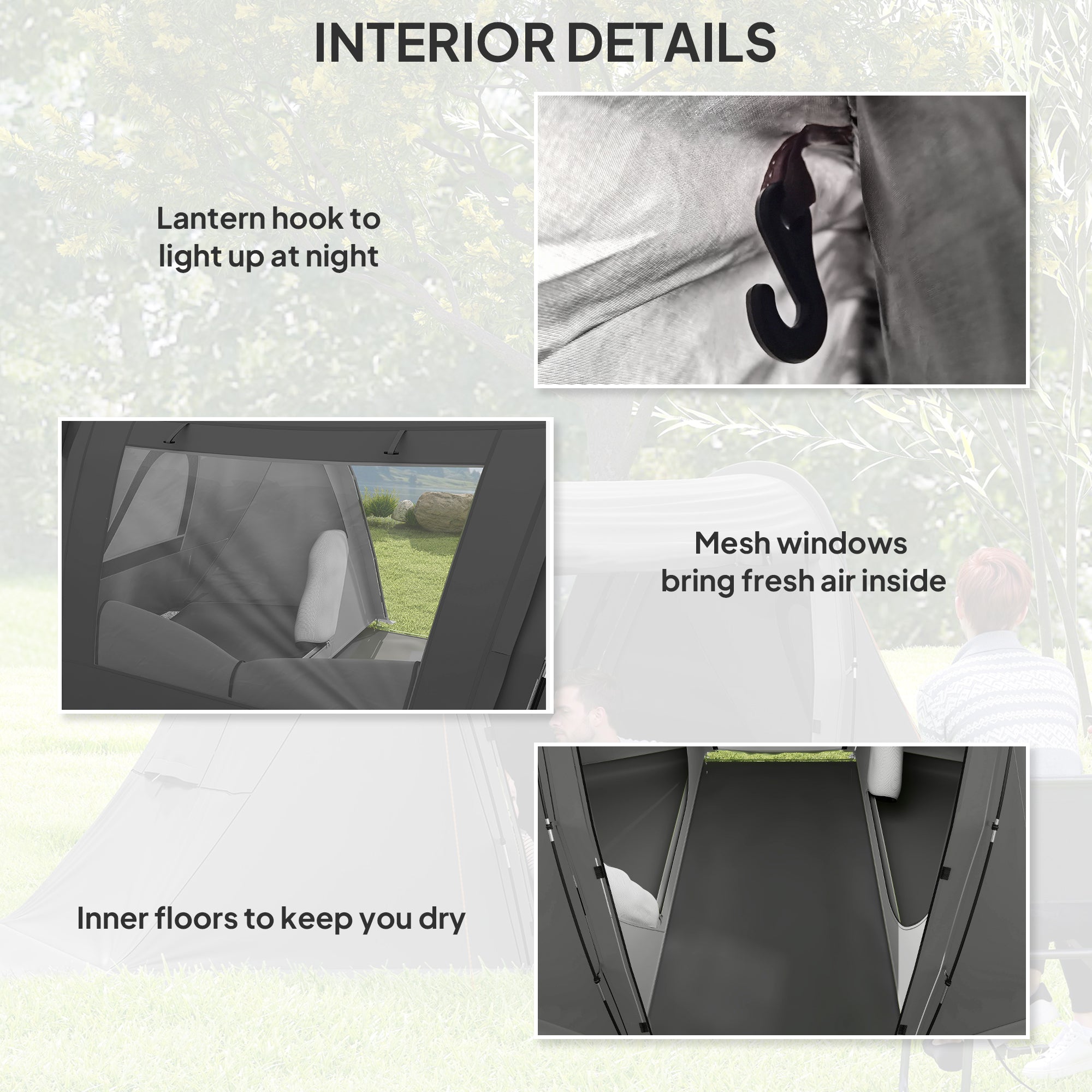 Outsunny 3 Man Camping Tent with Living Area and 2 Bedrooms, 3000mm Waterproof Family Tent with Sewn-in Groundsheet, Portable with Bag for Hiking, Festival, Backpacking, Drak Grey - North Peak Garden Furniture