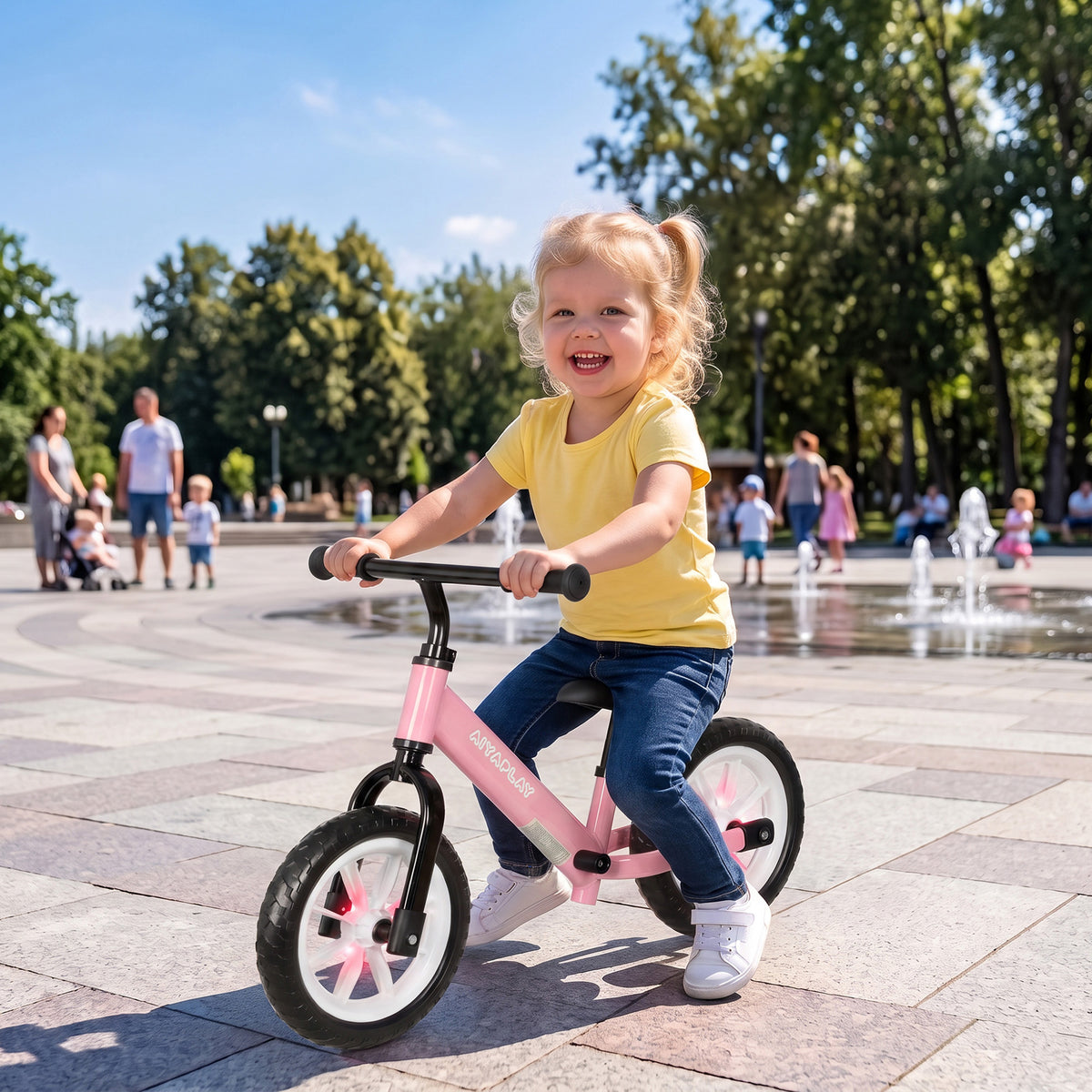 AIYAPLAY 11.2" Balance Bike for 2-5 Years, Toddler Bike with Lighting Wheels, Adjustable Seat & Handlebar, 360° Steering, Pink
