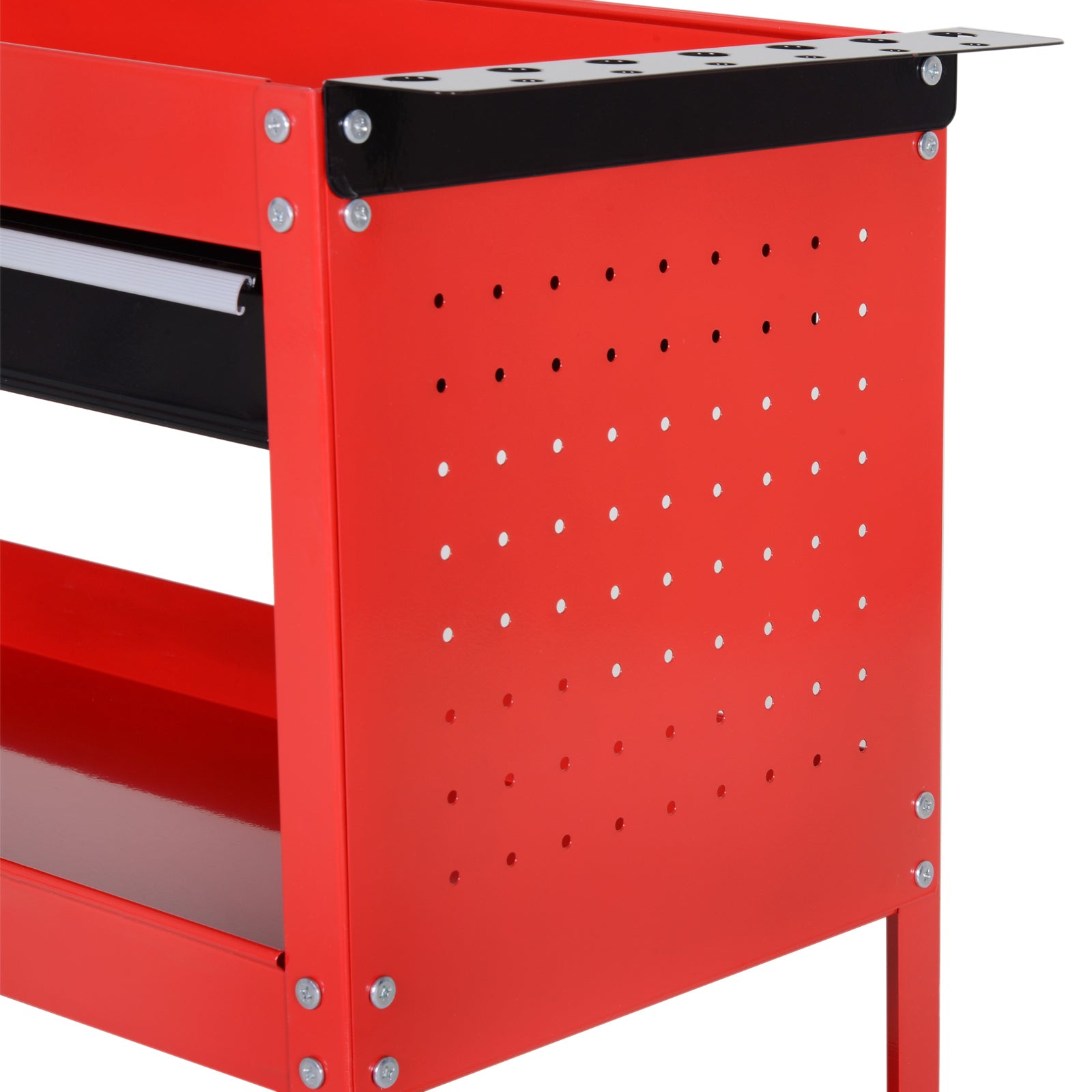 DURHAND 3-Tier Tool Trolley Cart Storage Shelf Roller Cabinet DIY Box Garage Workshop with Drawer Red - North Peak Garden Furniture