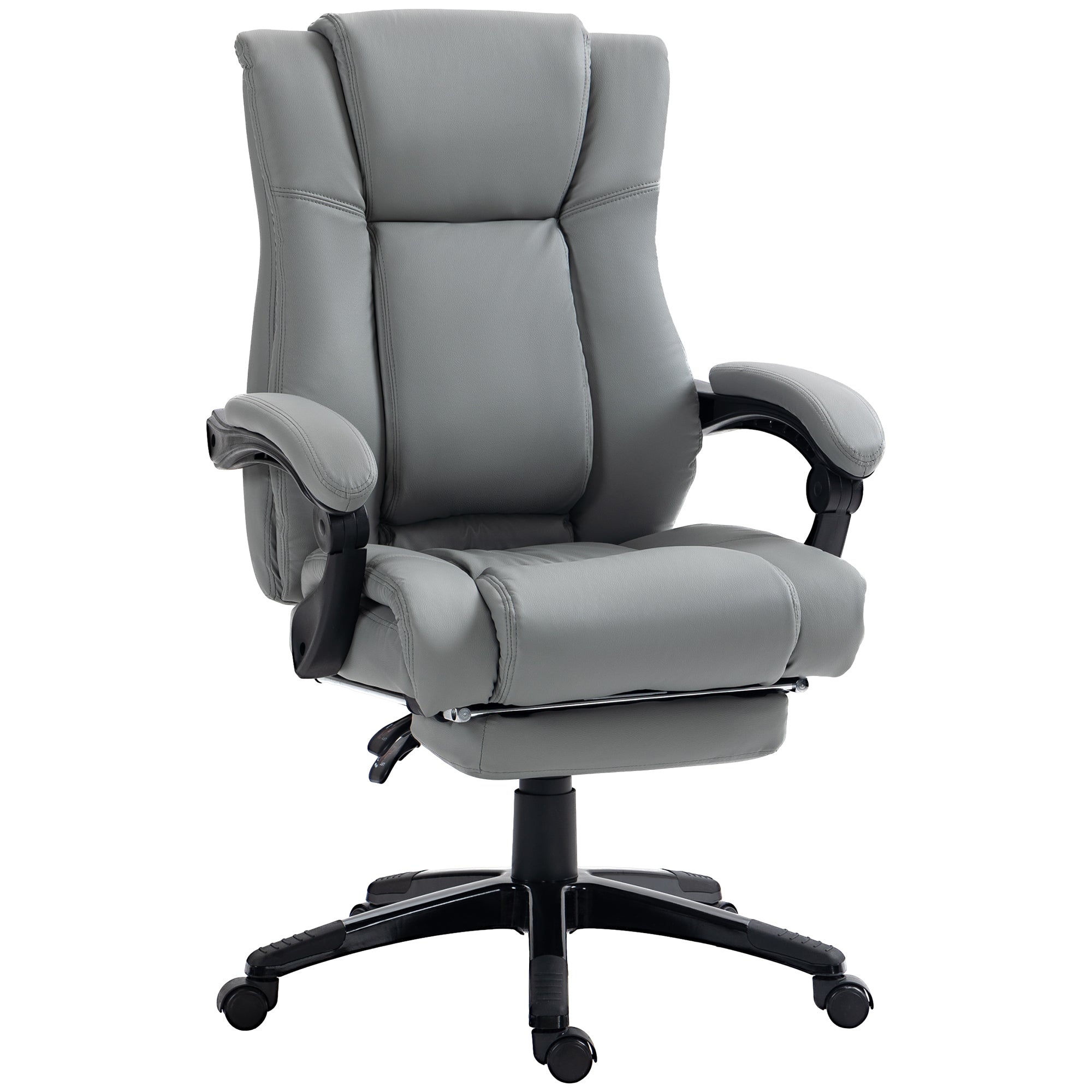 Vinsetto PU Leather Office Chair, Swivel Computer Chair with Footrest, Wheels, Adjustable Height, Grey - North Peak Garden Furniture
