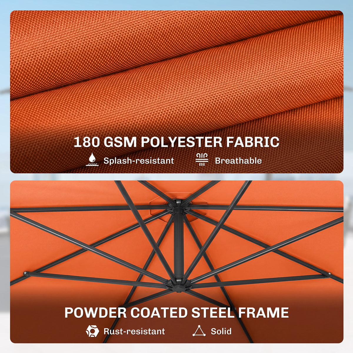 Outsunny 3 m Overhanging Cantilever Parasol, with Cross Base - Orange