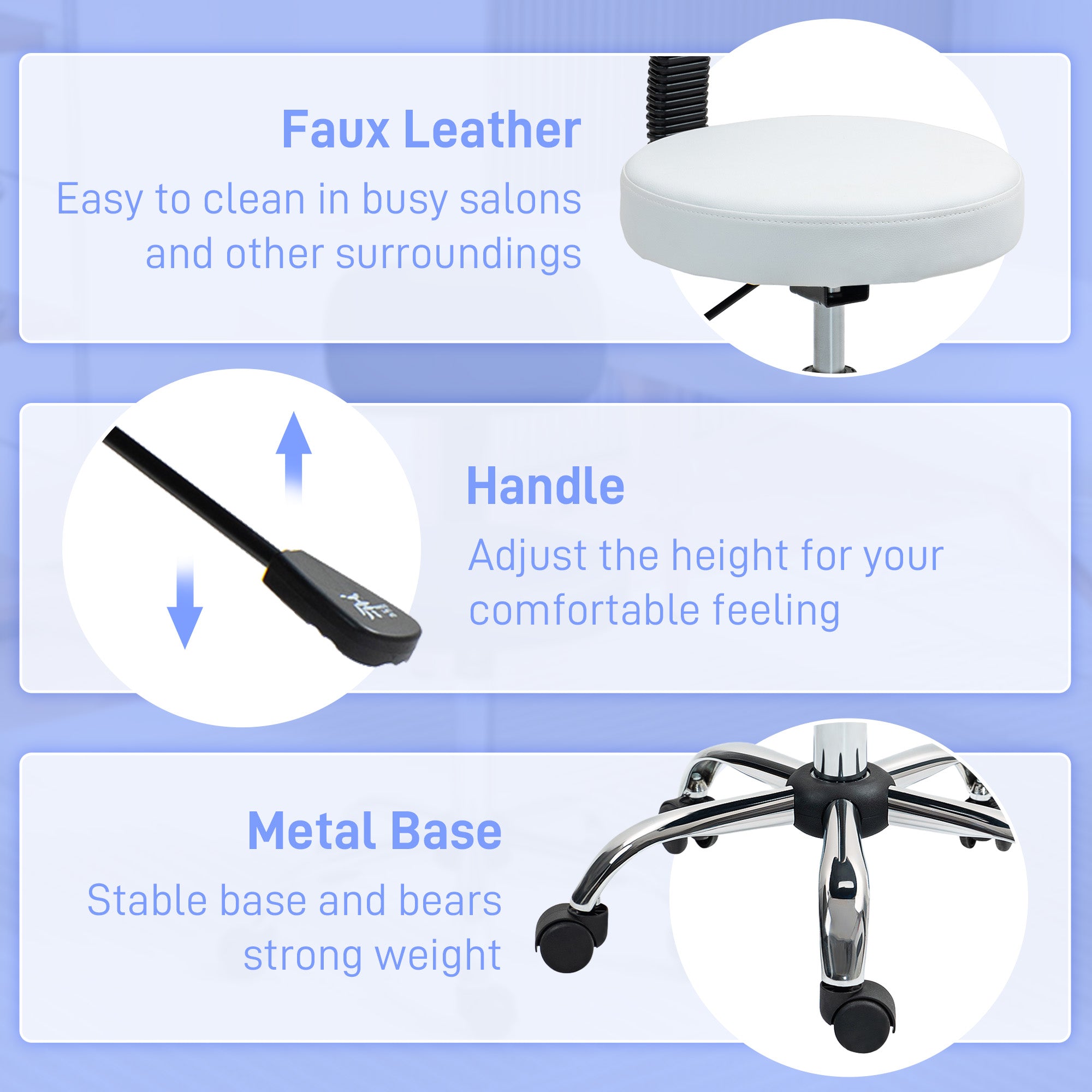 HOMCOM 360° Swivel Seat Salon Stool - White - North Peak Garden Furniture