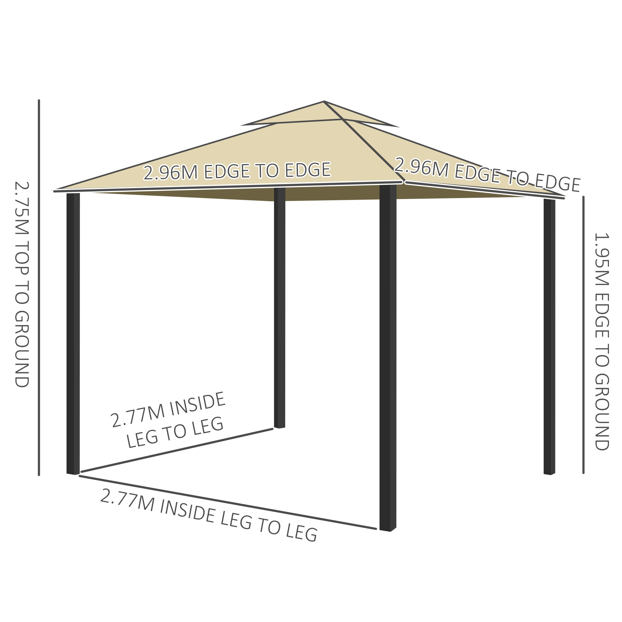 Outsunny 3 x 3(m) Patio Gazebo Canopy Garden Pavilion Tent Shelter with 2 Tier Water Repellent Roof, Mosquito Netting and Curtains, Aluminium Frame, Beige - North Peak Garden Furniture