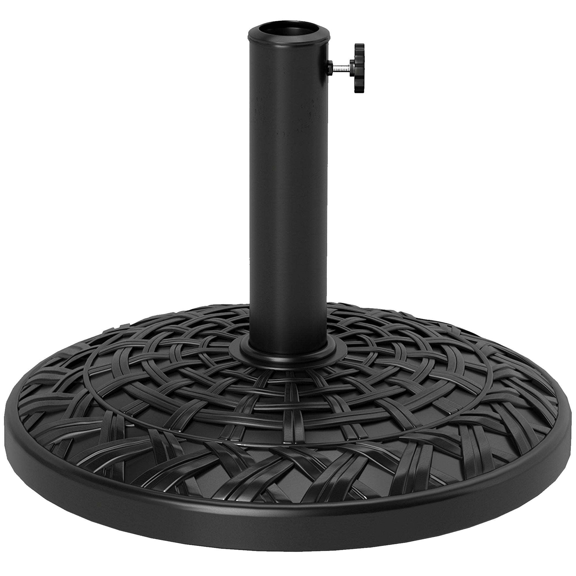 Outsunny 12kg Garden Parasol Base, Round Resin Garden Umbrella Base, Heavy Duty Parasol Stand for 38mm or 48mm Outdoor Umbrella Poles, Black - North Peak Garden Furniture