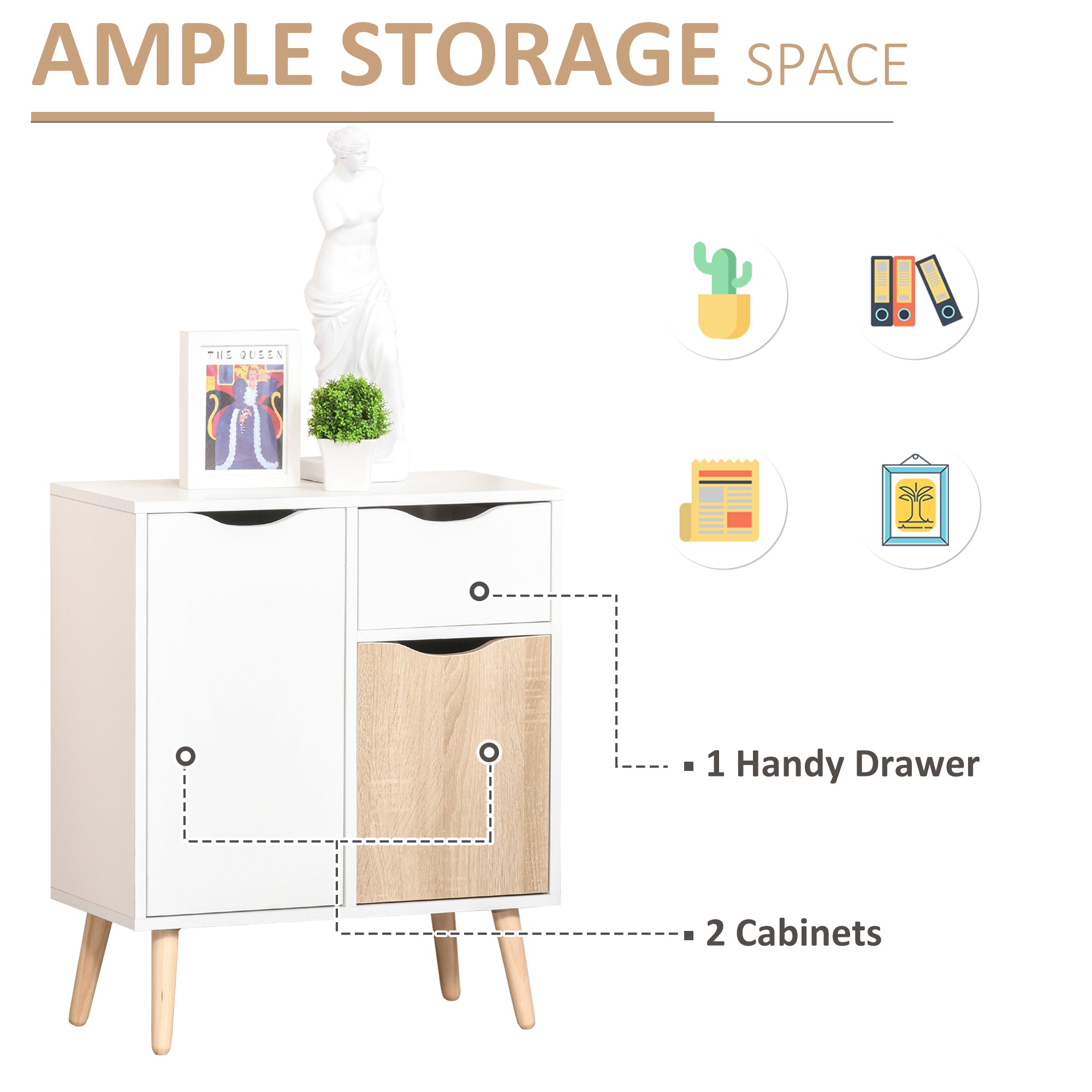 HOMCOM Sideboard Floor Cabinet Storage Cupboard with Drawer for Bedroom, Living Room, Entryway, Brown - North Peak Garden Furniture