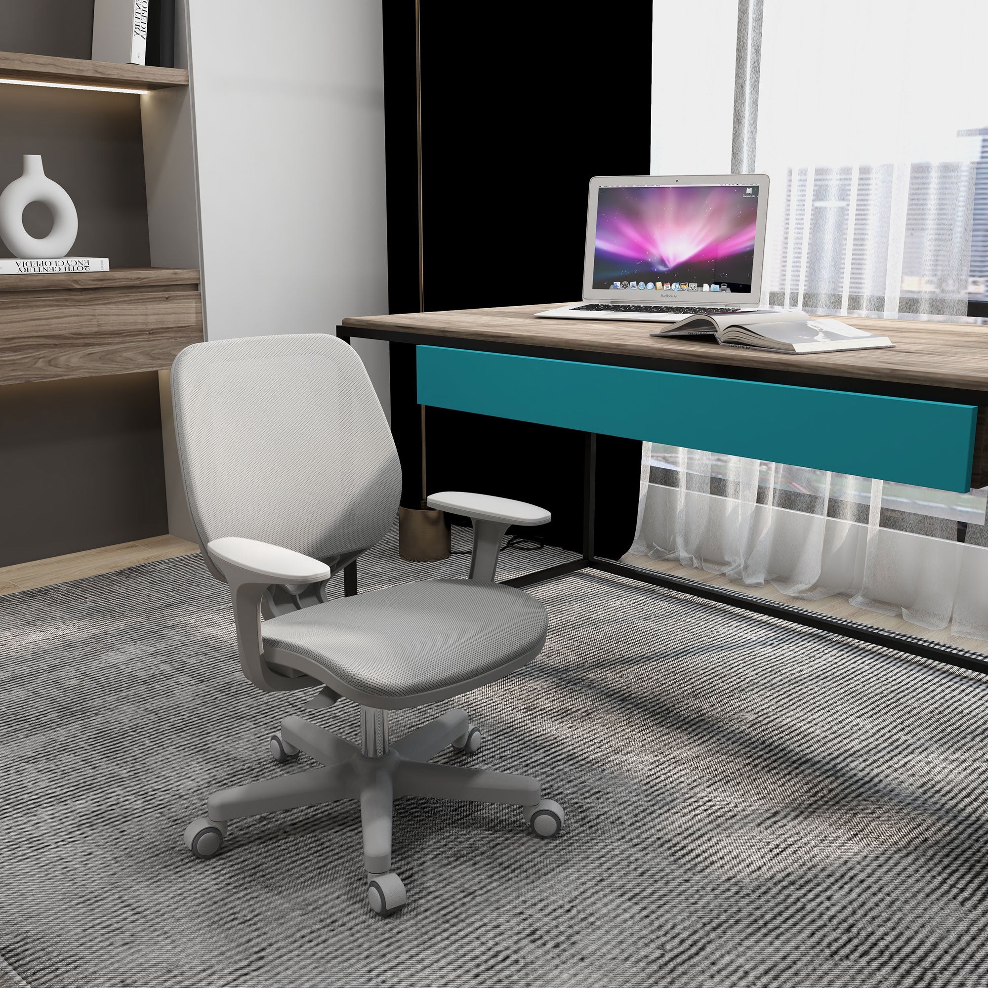 Vinsetto Office Chair, Breathable Mesh Swivel Desk Chair with Adjustable Height and 360° Swivel Security Wheels for Home Office, Study, Grey - North Peak Garden Furniture