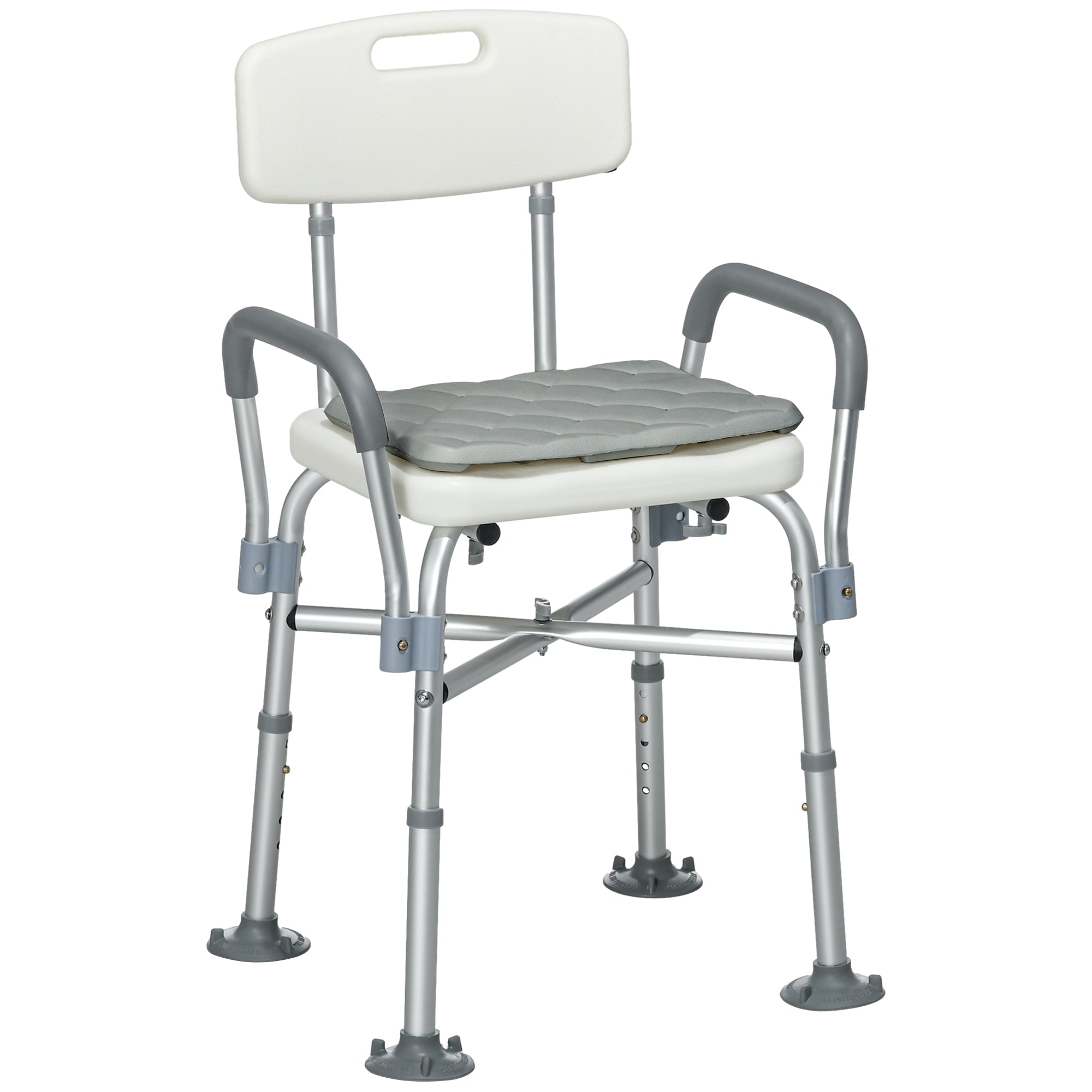 HOMCOM Aluminium Shower Chair with Backs and Arms, Height Adjustable Shower Seat with Removable Padded Cushion, Bath Stool for Seniors, Disabled, Pregnant, White - North Peak Garden Furniture