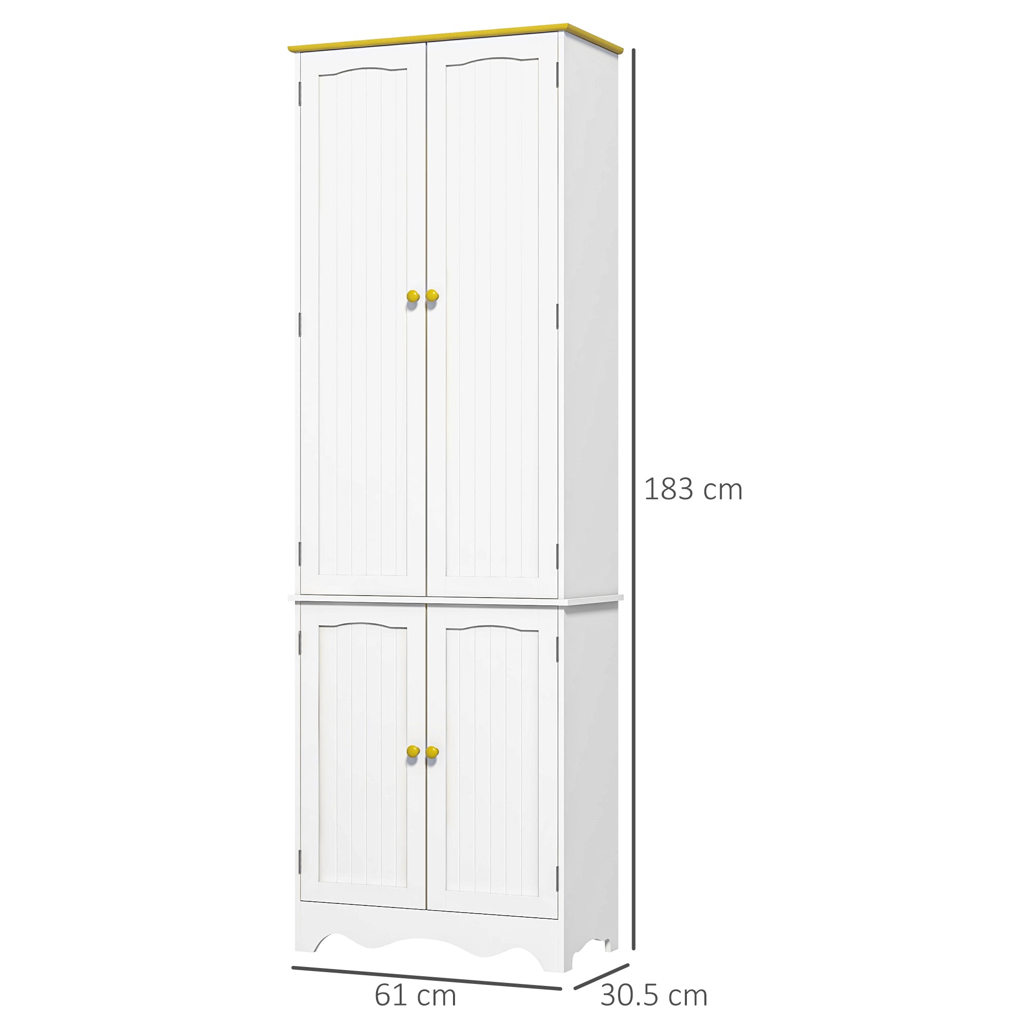 HOMCOM Freestanding 4-Door Kitchen Cupboard, Storage Cabinet Organizer with 4 Shelves, White - North Peak Garden Furniture