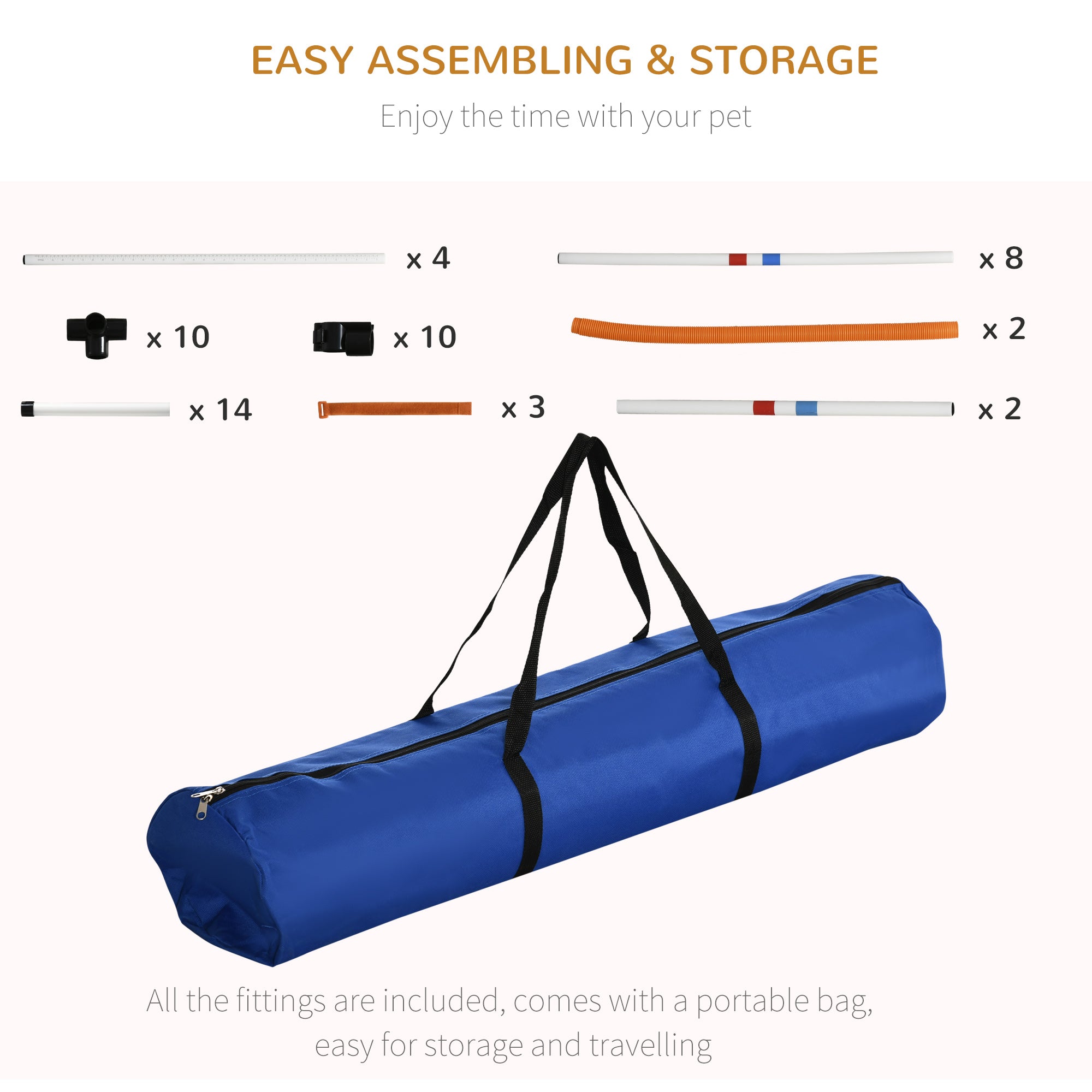 PawHut 3 Piece Pet Agility Training Equipment Dog Play Run Jump Obedience Training Set Adjustable (Pole + Hoop + Hurdle) - North Peak Garden Furniture