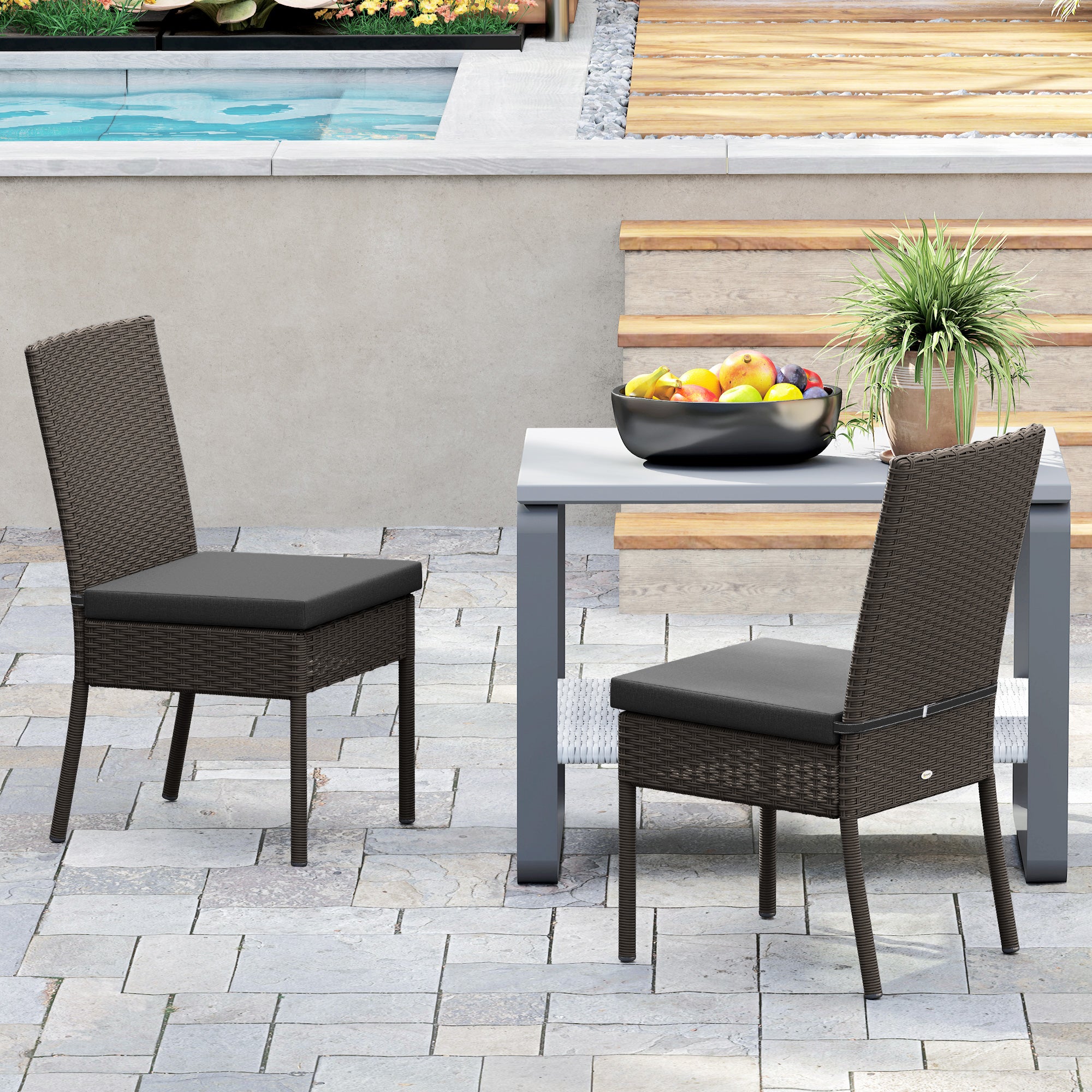 Outsunny Set of Four Armless Rattan Garden Chairs - Dark Grey - North Peak Garden Furniture