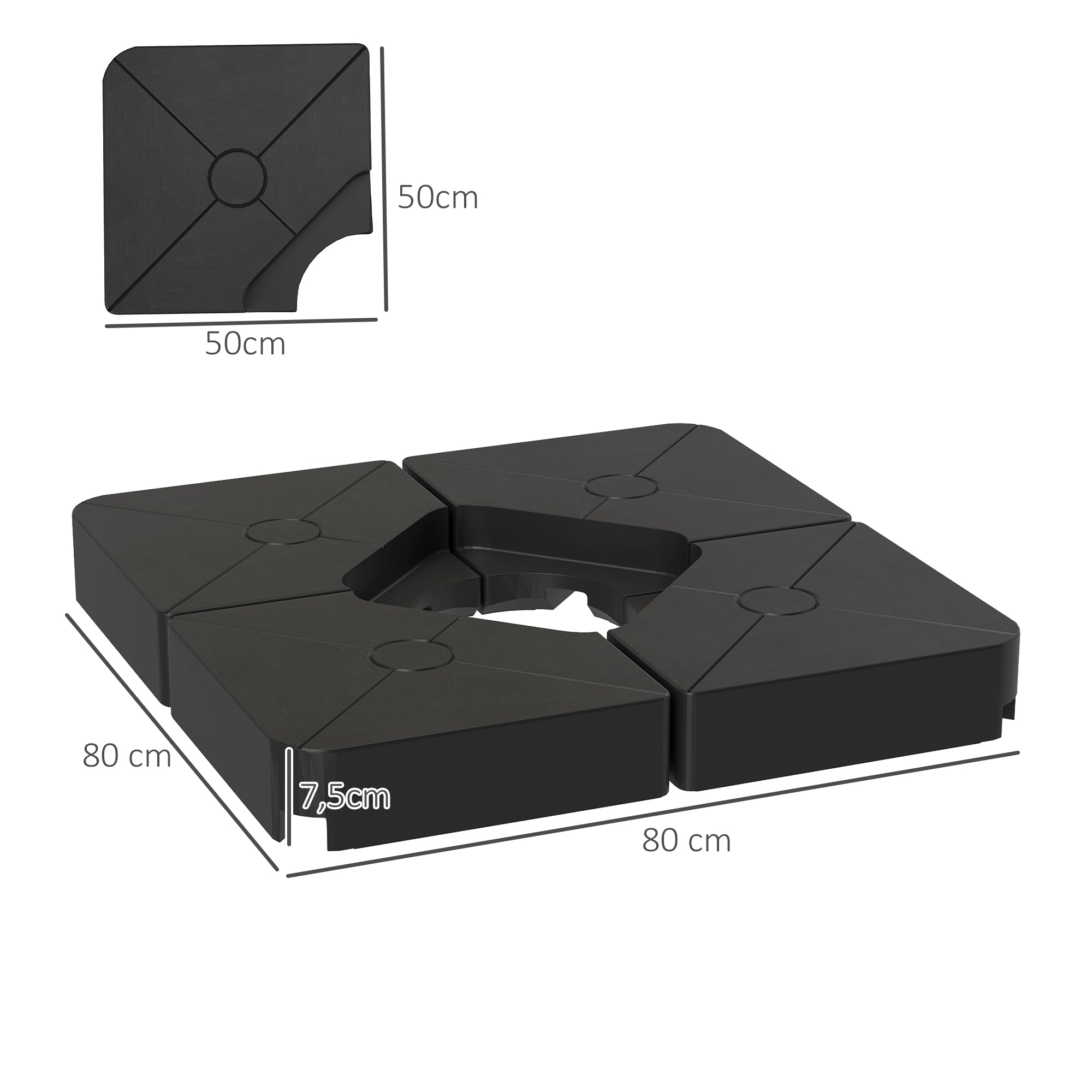 Outsunny Umbrella Weights for Cantilever Parasols, Set of 4 Heavy Duty Parasol Base Weights, 64kg Sand or 55kg Water Filled, Black - North Peak Garden Furniture