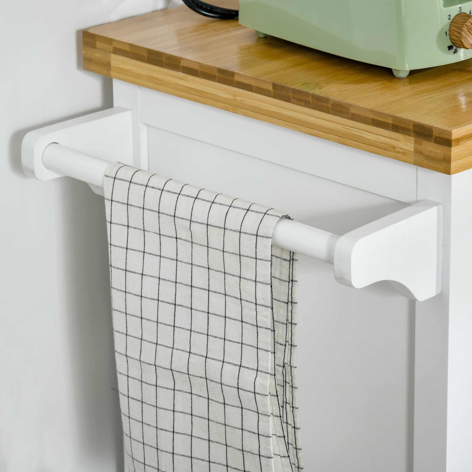 HOMCOM Kitchen Cart Storage Trolley Wooden Cabinet with Drawer Cupboard Towel Rail White - North Peak Garden Furniture
