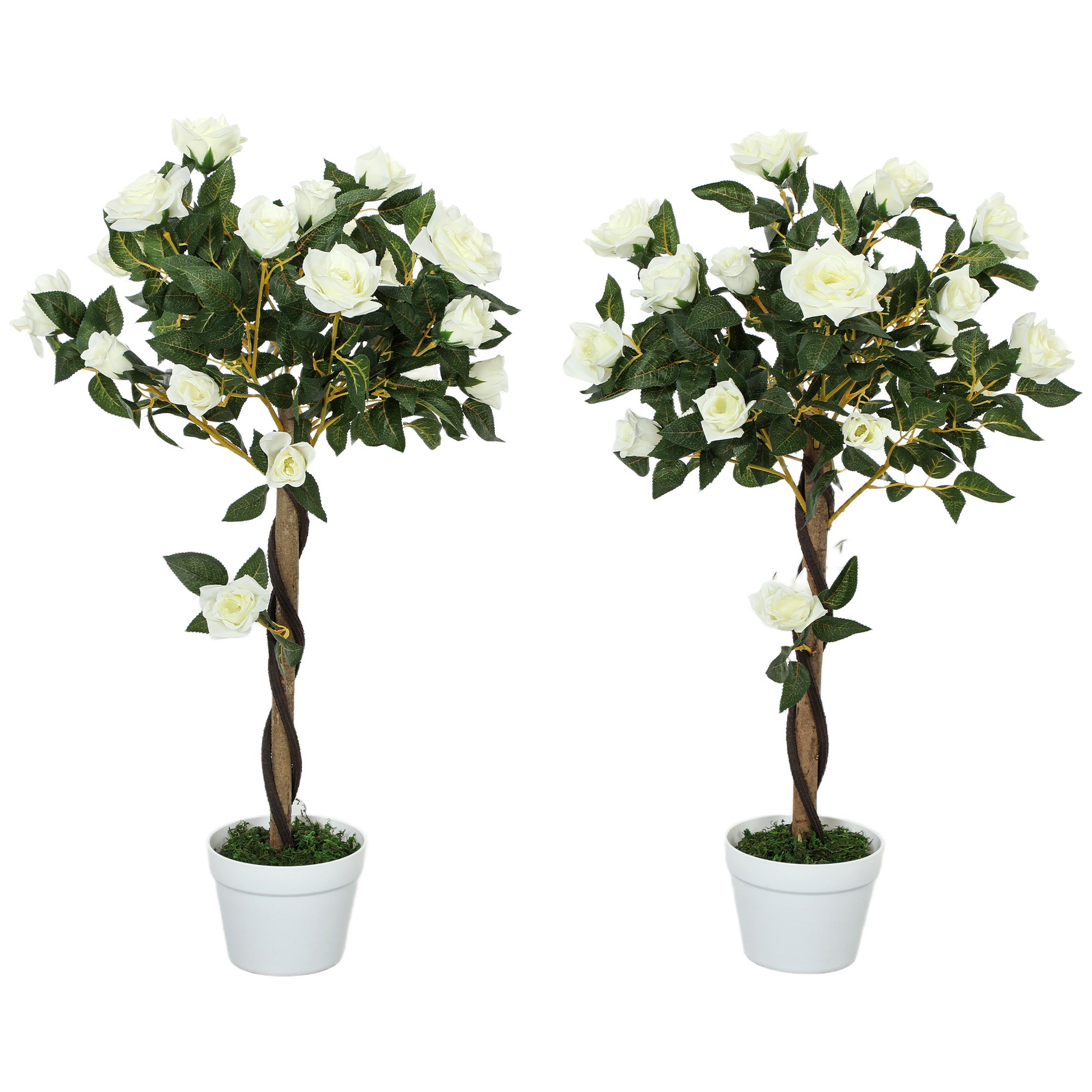 Outsunny Set of Two Faux Rose Trees - White - North Peak Garden Furniture