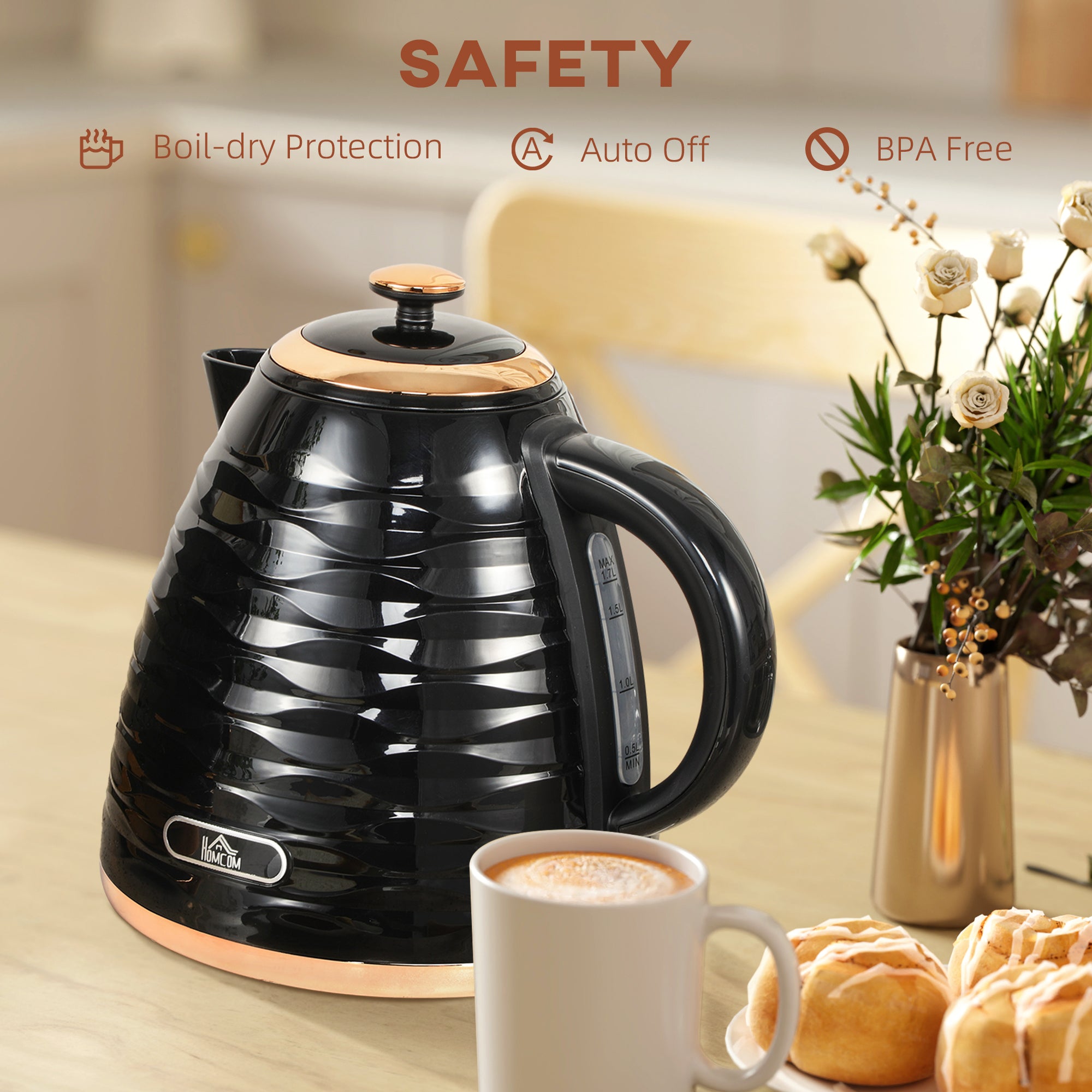 HOMCOM 3kW Rapid Boil Honeycomb Kettle - Black - North Peak Garden Furniture