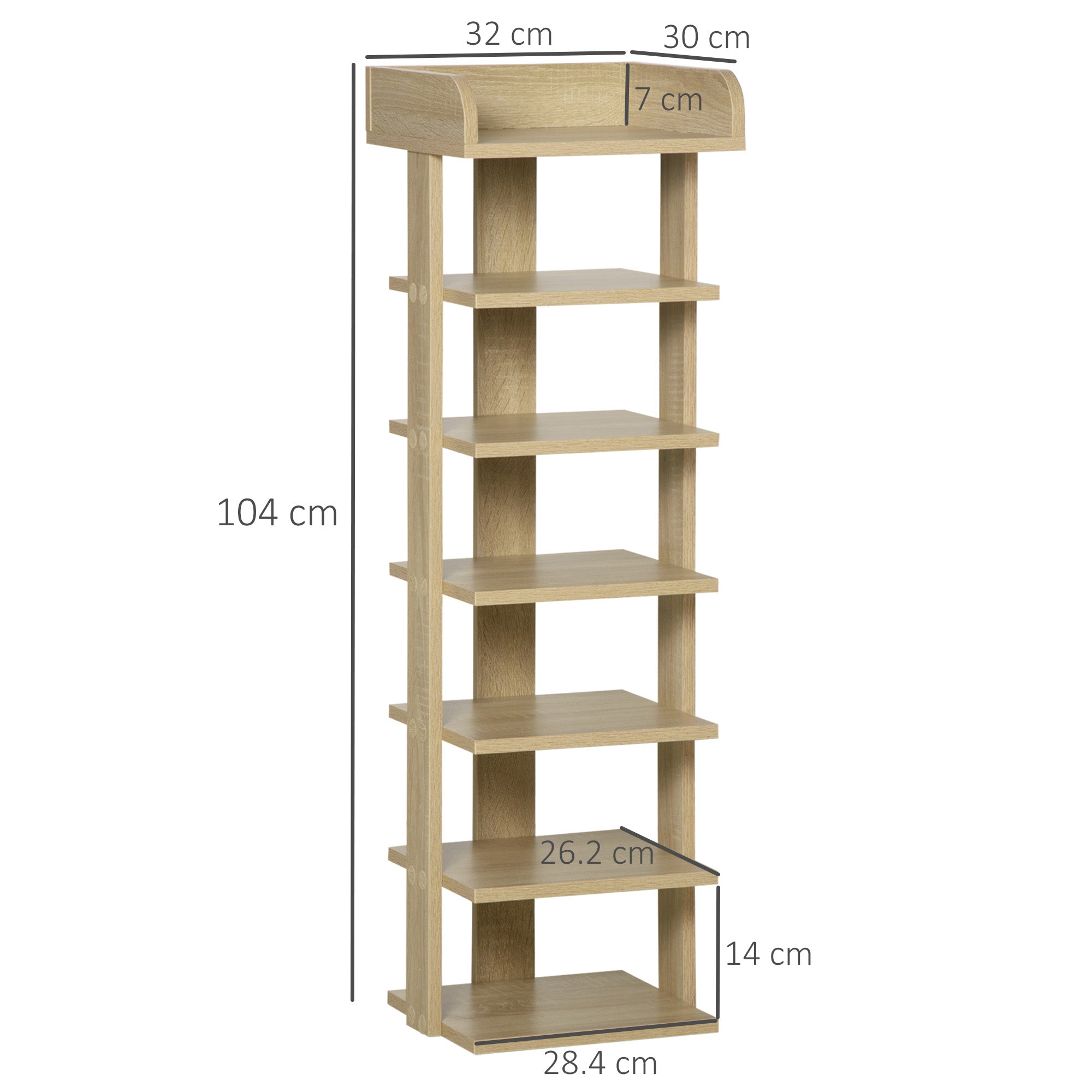 HOMCOM 7 Tier Shoe Rack Organizer Storage Shelf Wooden Display Cabinet for Entryway Living Room Bedroom Oak - North Peak Garden Furniture