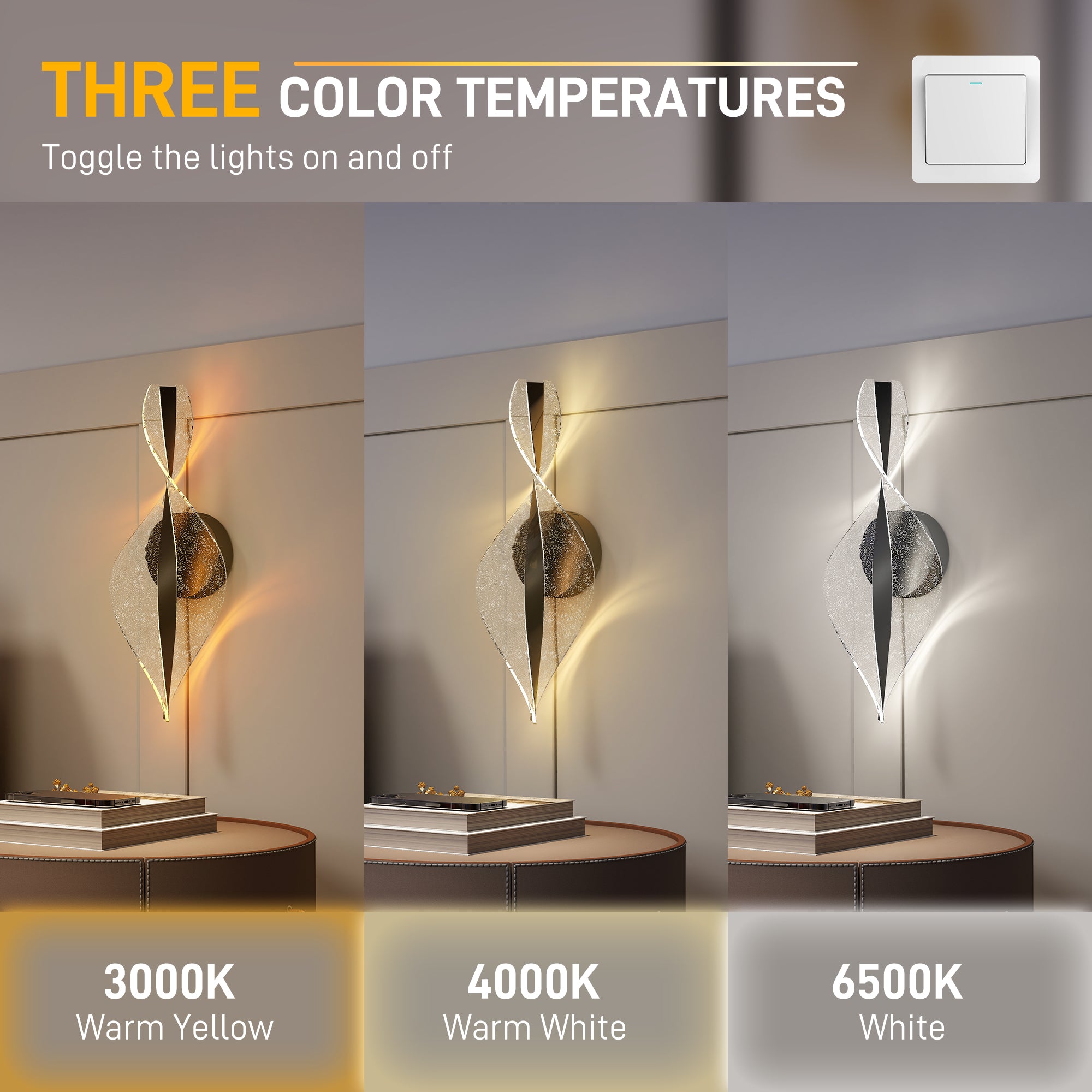 HOMCOM Led Wall Lamp 2 Pack, 13W Modern Indoor Spiral Wall Light, Colour Temperature Adjustable 3000K/4000K/6500K, for Bedroom, Living Room, Hallway, Stairs, Black - North Peak Garden Furniture