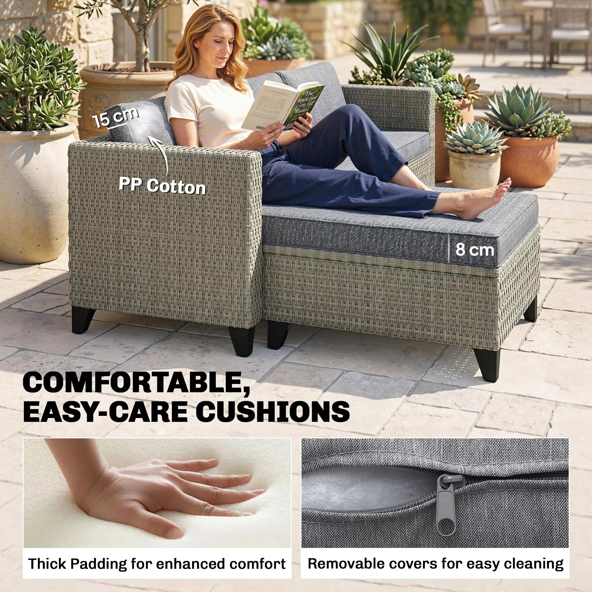 Outsunny 5-Piece Rattan Patio Furniture Set with Corner Sofa, Footstools, Coffee Table, for Poolside, Dark Grey