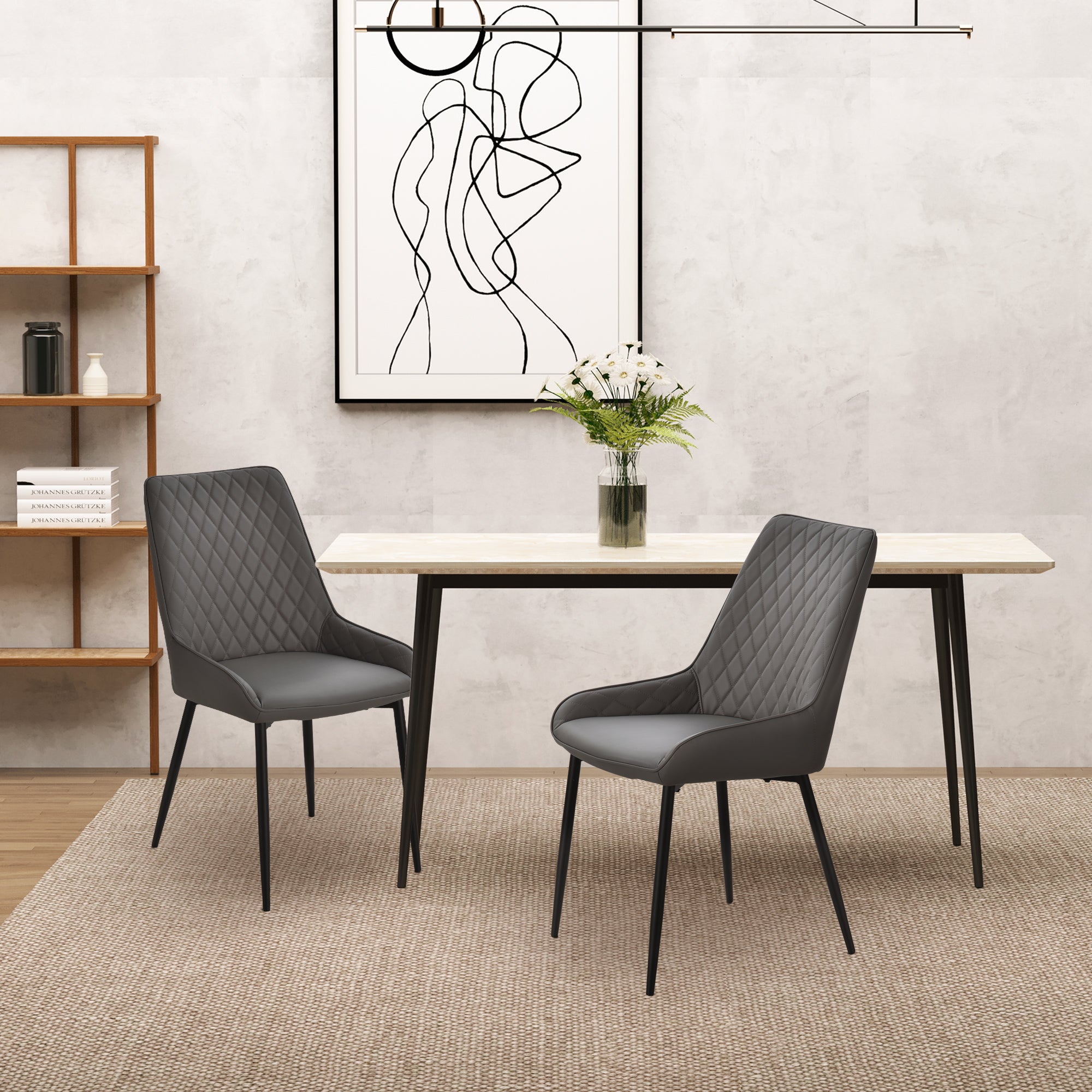 HOMCOM Set Of 2 Quilted PU Leather Dining Chairs with Metal Frame 4 Legs Foot Caps Home Seating Modern Stylish Executive Grey - North Peak Garden Furniture