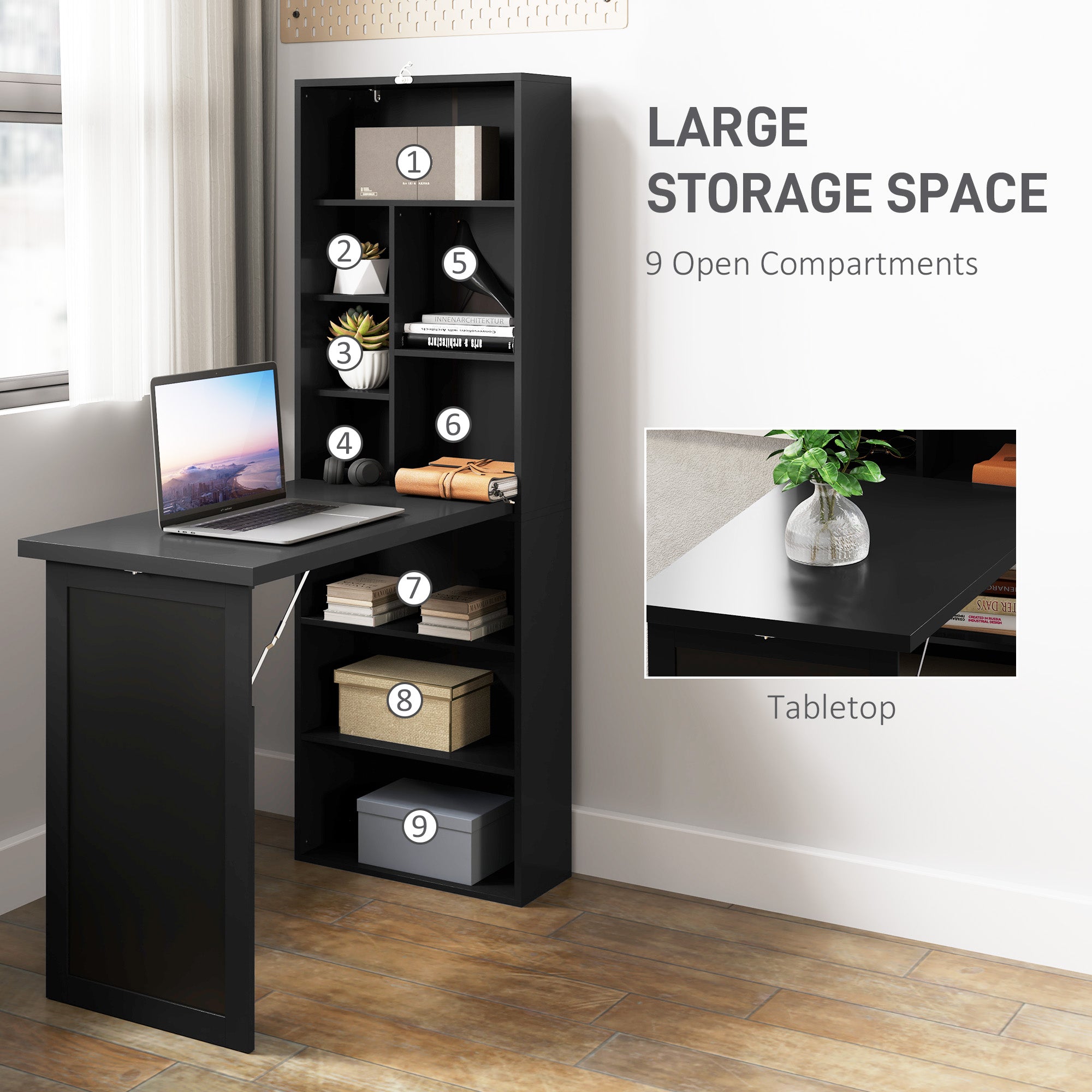 HOMCOM Three-Part Work Desk, with Storage and Chalkboard - Black - North Peak Garden Furniture