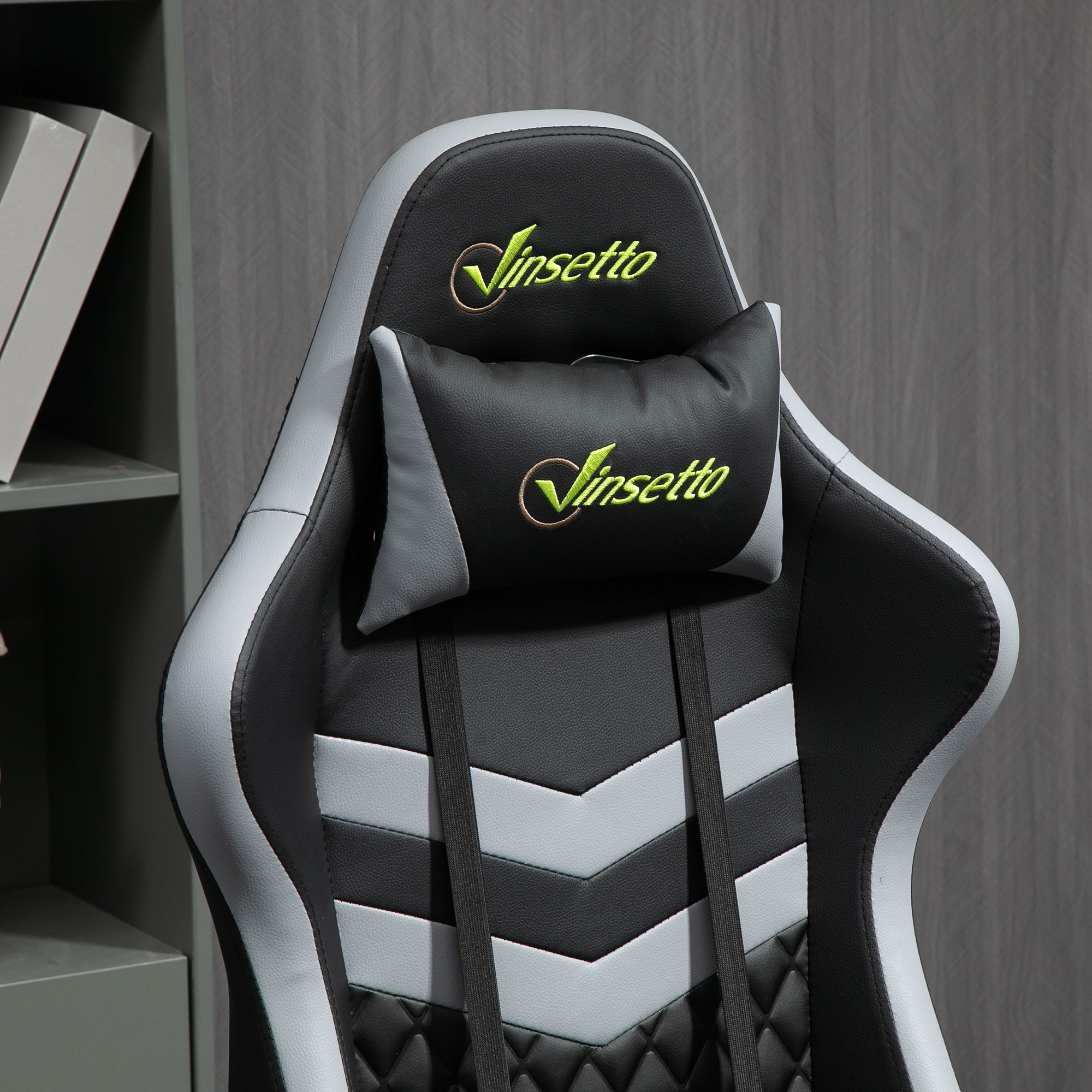 Vinsetto Gaming Chair, Computer Desk Chair with Lumbar Support, Faux Leather Racing Chair with Headrest and Swivel Wheels for Home Office, Black Grey - North Peak Garden Furniture