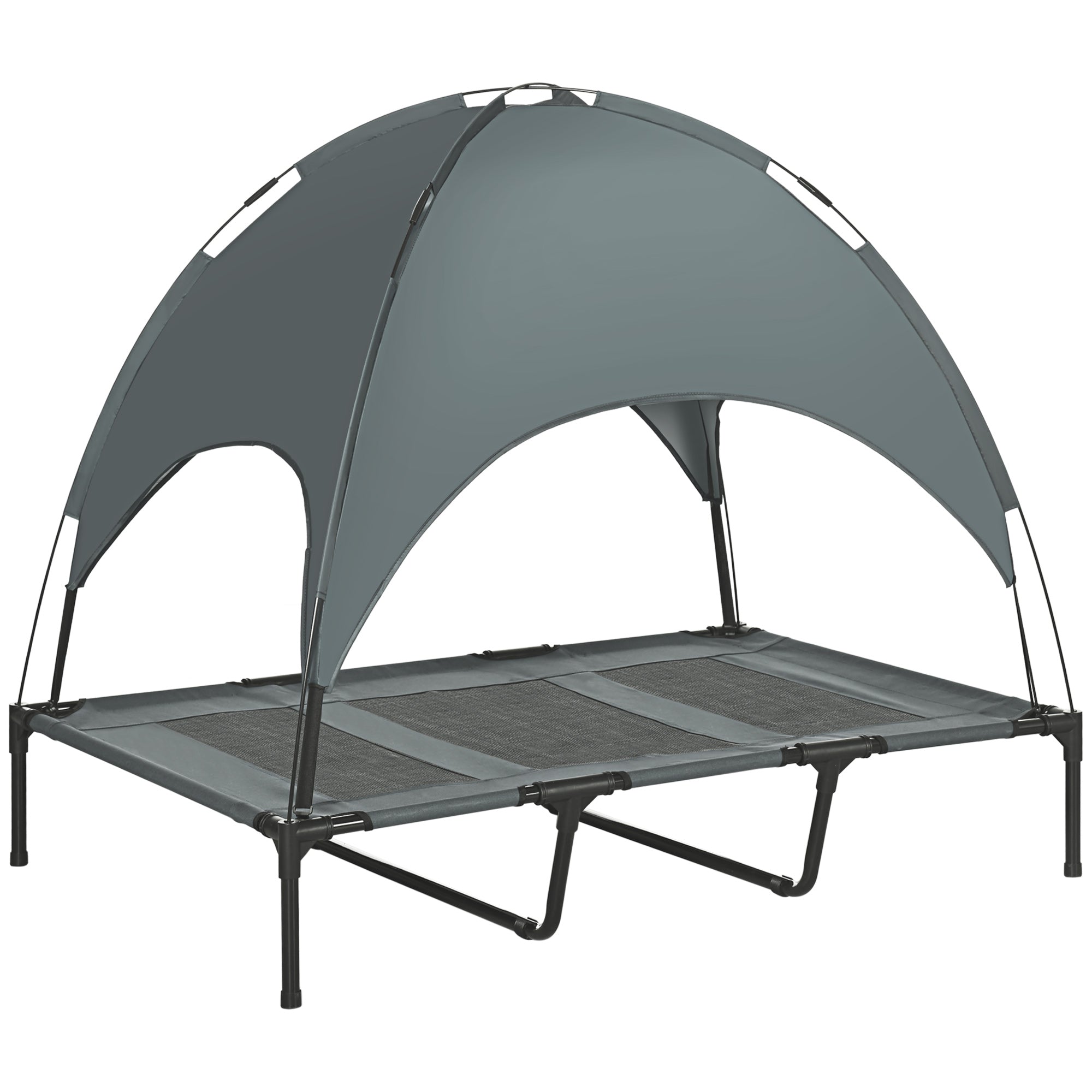PawHut Raised Dog Bed Waterproof Elevated Pet Cot with Breathable Mesh UV Protection Canopy Grey, for XL Dogs, 122 x 92 x 108cm - North Peak Garden Furniture