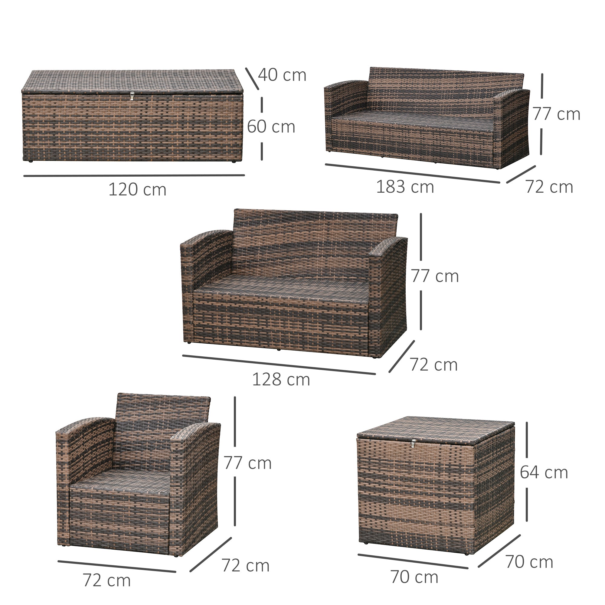 Outsunny 6 Pieces Rattan Garden Furniture Set, 7 Seater Wicker Outdoor Furniture Set with Storage Tea Table & Side Table, Sectional Garden Sofa Set with Cushions, Orange - North Peak Garden Furniture