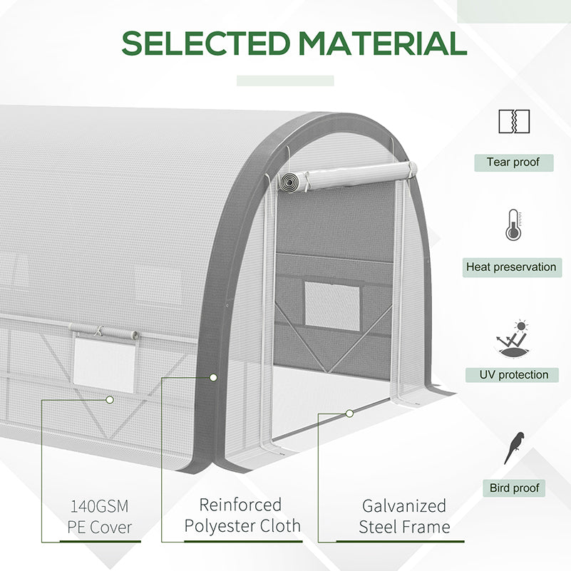 Outsunny 6 x 3(m) Polytunnel Greenhouse with Upgraded Structure, Mesh Door and Windows, 15 Plant Labels, White - North Peak Garden Furniture