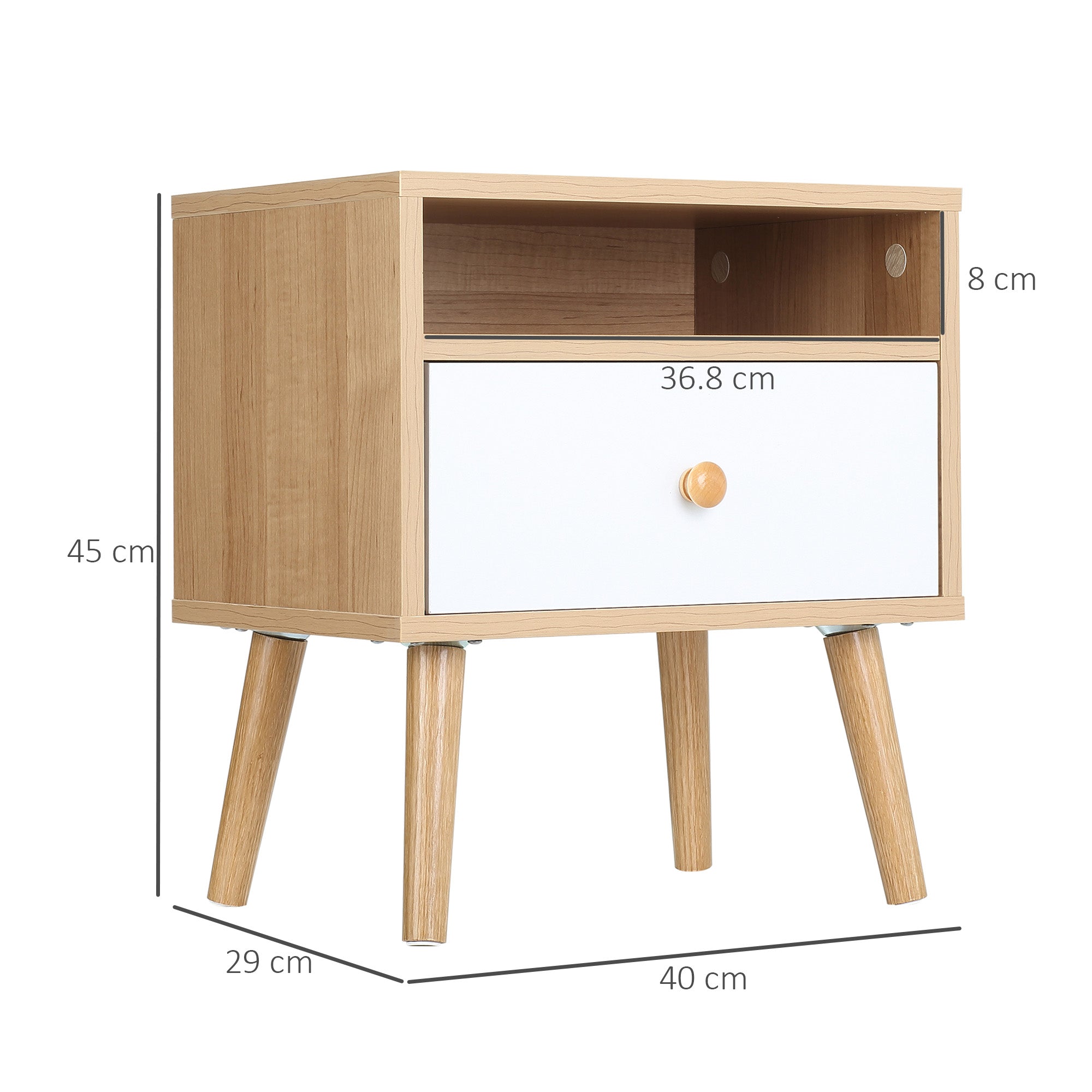 HOMCOM Bedside Table, Bedside Cabinet with Drawer and Shelf, Modern Nightstand, End Table for Living Room, Bedroom, Natural - North Peak Garden Furniture