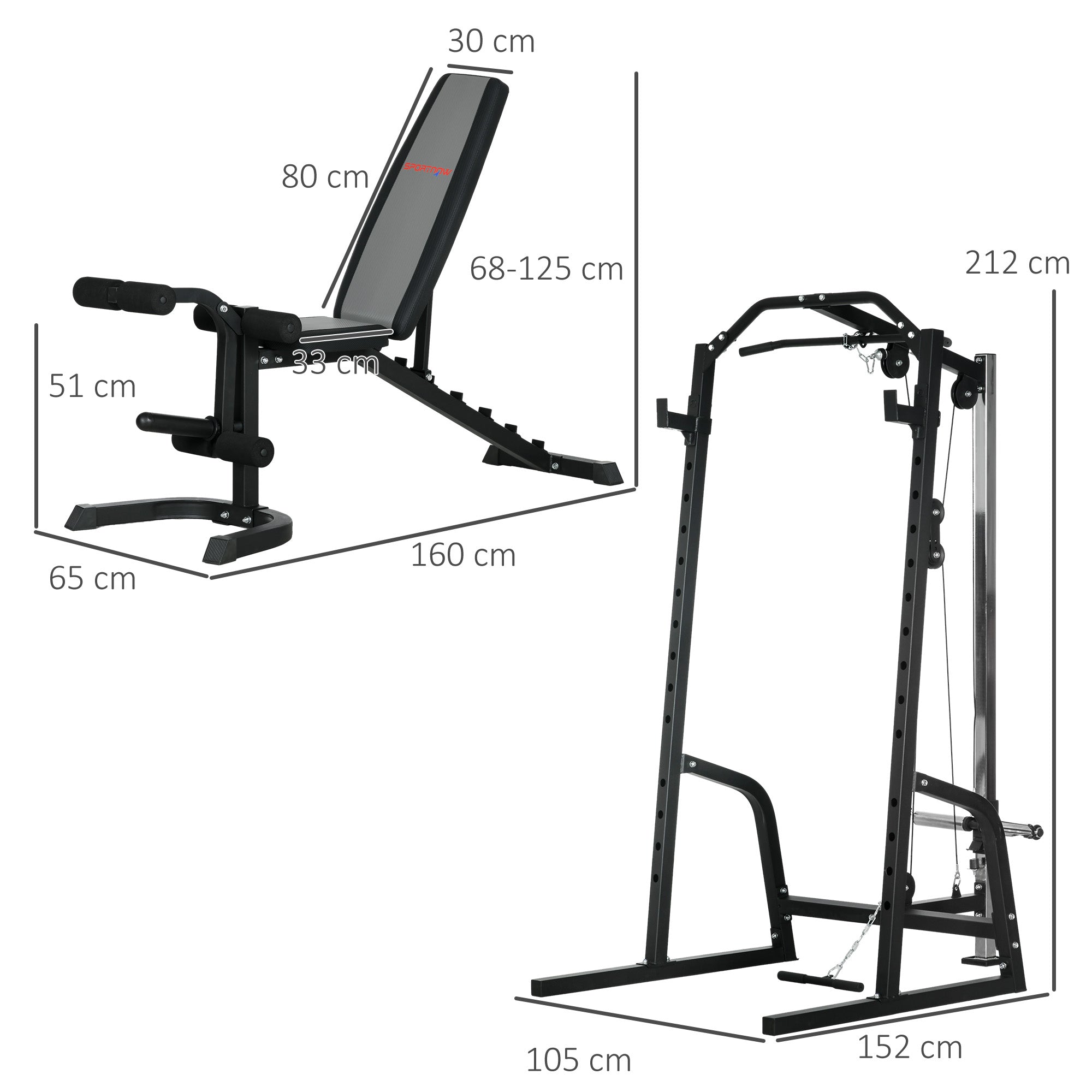 SPORTNOW Smith Machine & Cable Pulley System with Adjustable Weight Bench, Multifunction Home Gym Power Rack with Lat Pull Down System, Barbell Rack for Full Body Training, Black - North Peak Garden Furniture